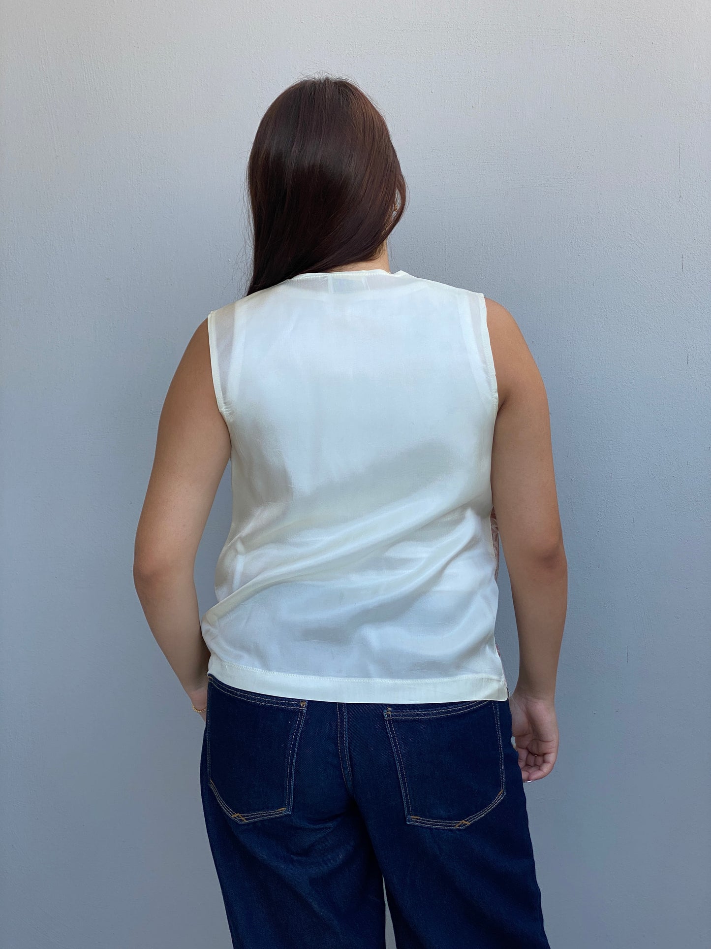 Vintage 90s O.S.O Sport Cream Floral Tapestry Star Button Vest – L