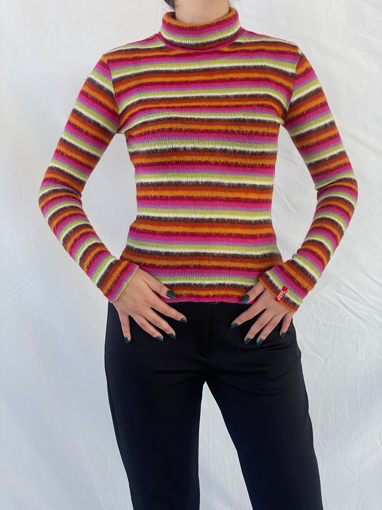 Miss Sixty Basics Multicolor Striped Turtle Neck Long Sleeve Top - M