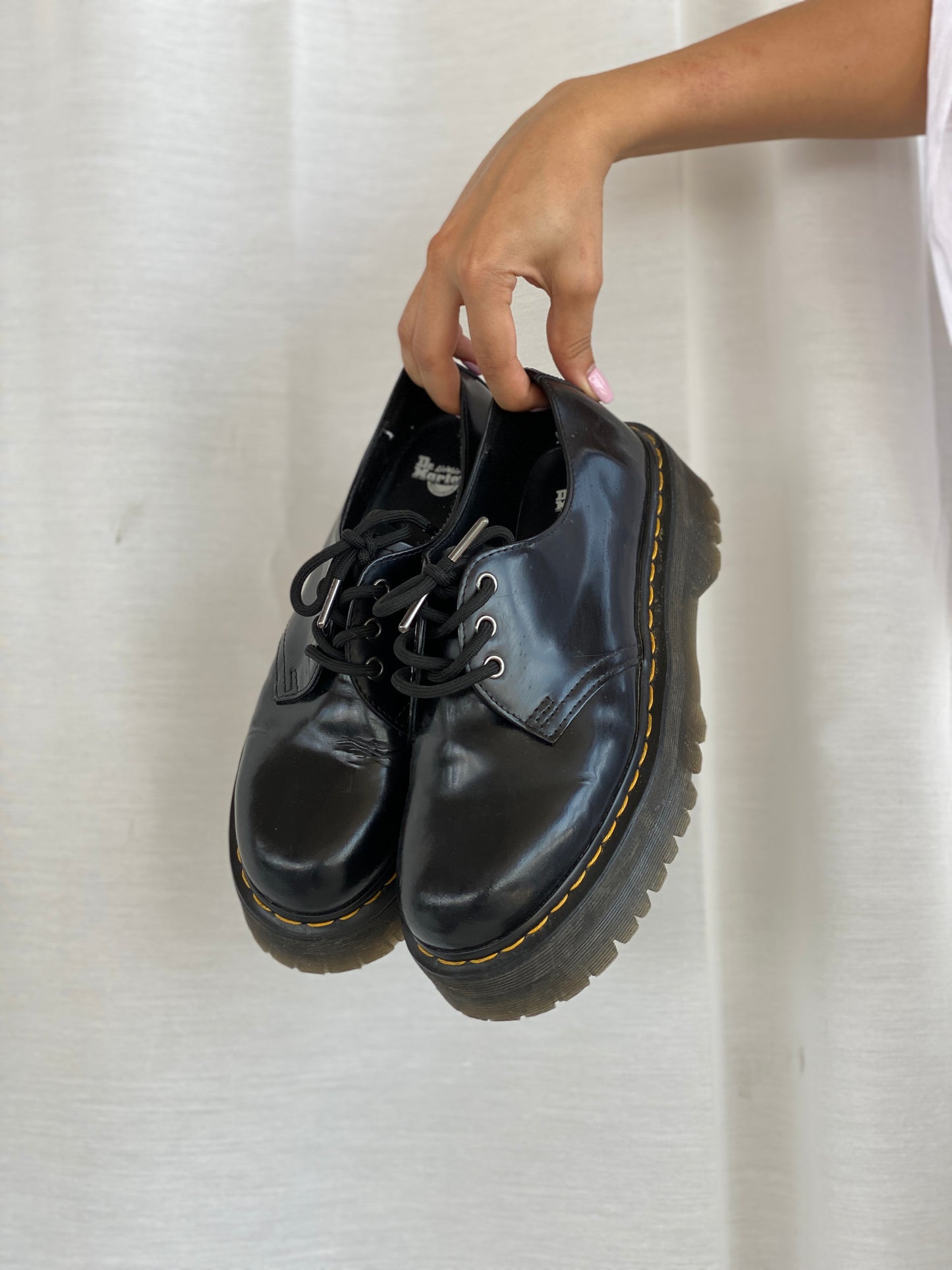 Dr. Martens Docs Black Leather Chunky Platform Derby Shoes Lace-Up Oxfords – Size EU 41