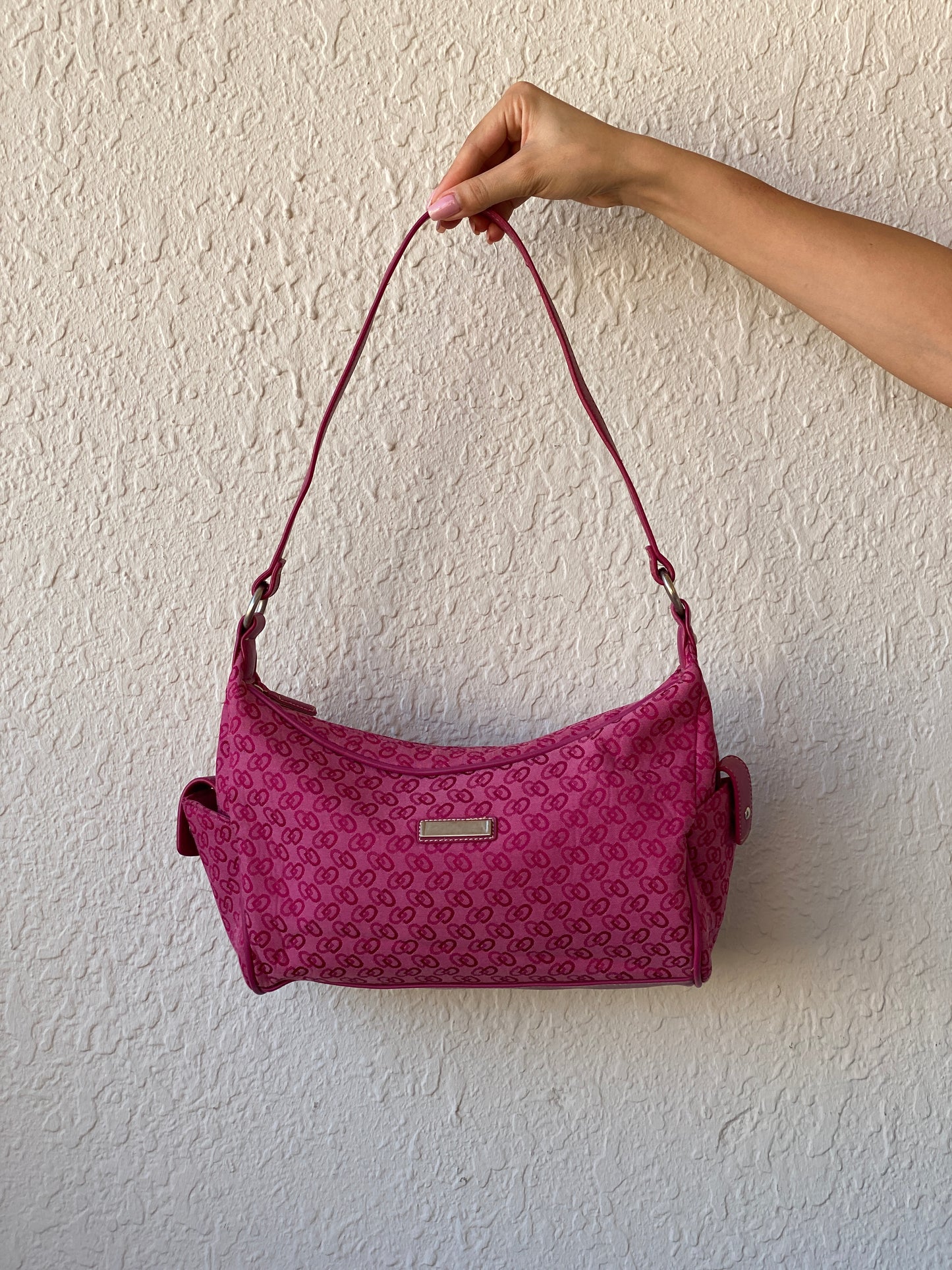 00s Y2K Pink Shoulder Bag With Pockets On The Side
