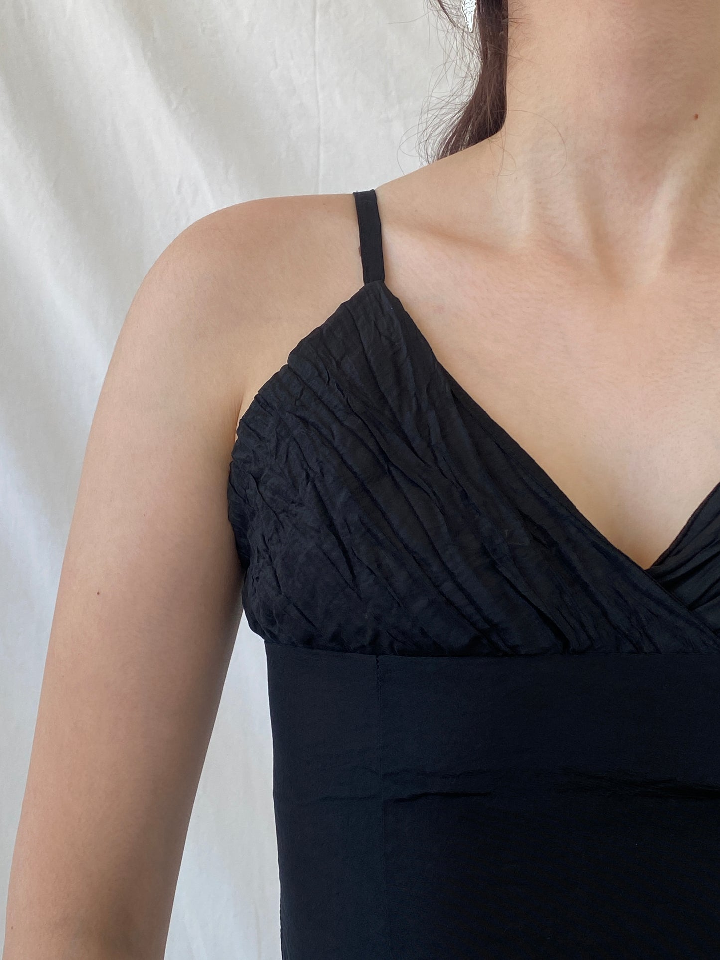 Vintage Display Black Cami Top Formal Ruched Camisole with Clasp Closure - S