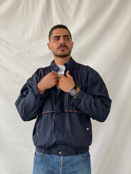 جاكيت رياضي Van Grack Navy Windbreaker من الثمانينيات والتسعينيات - مقاس كبير