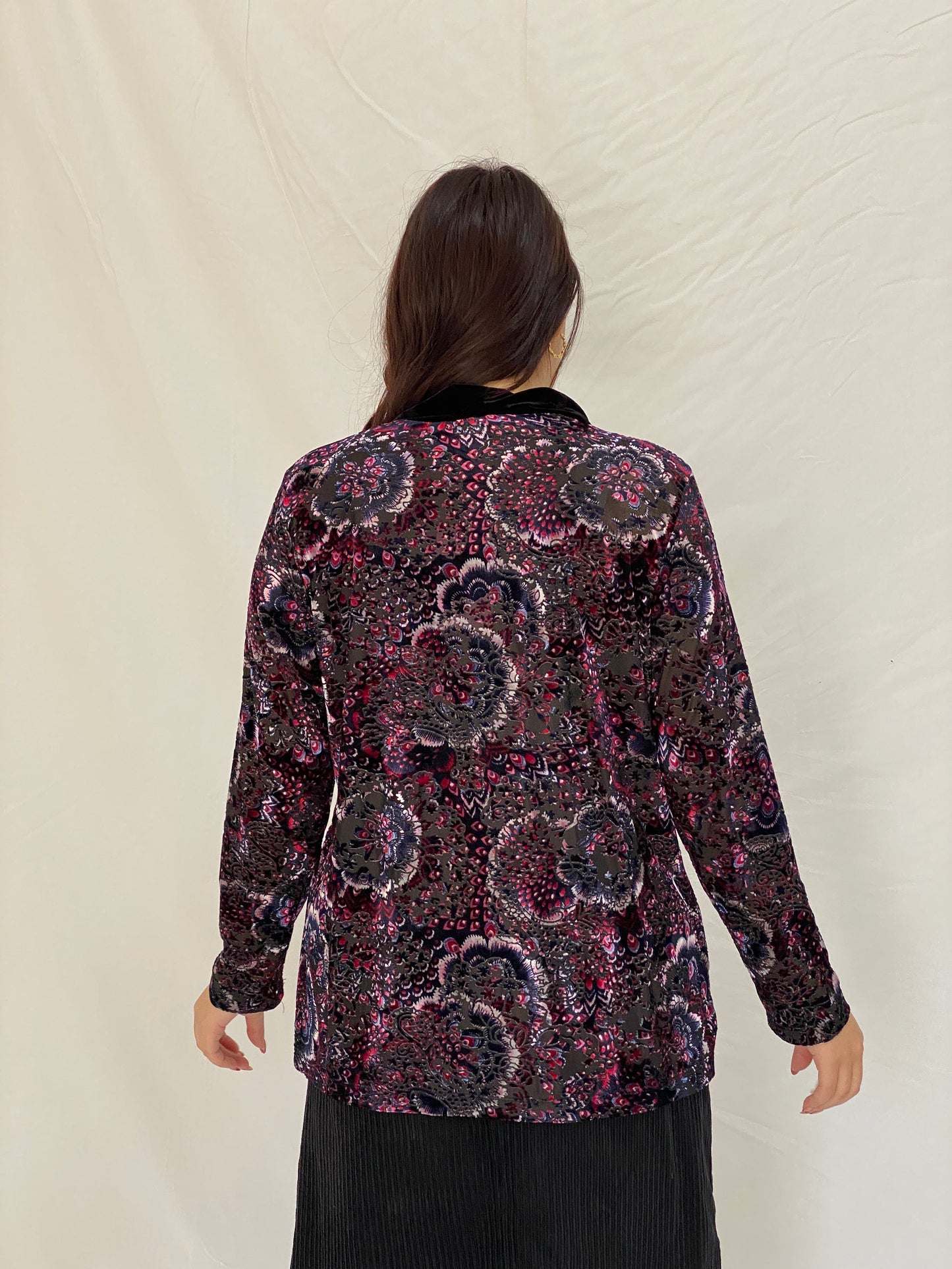 Vintage Millers Black Velvet Floral Paisley Open-Front Cardigan - L