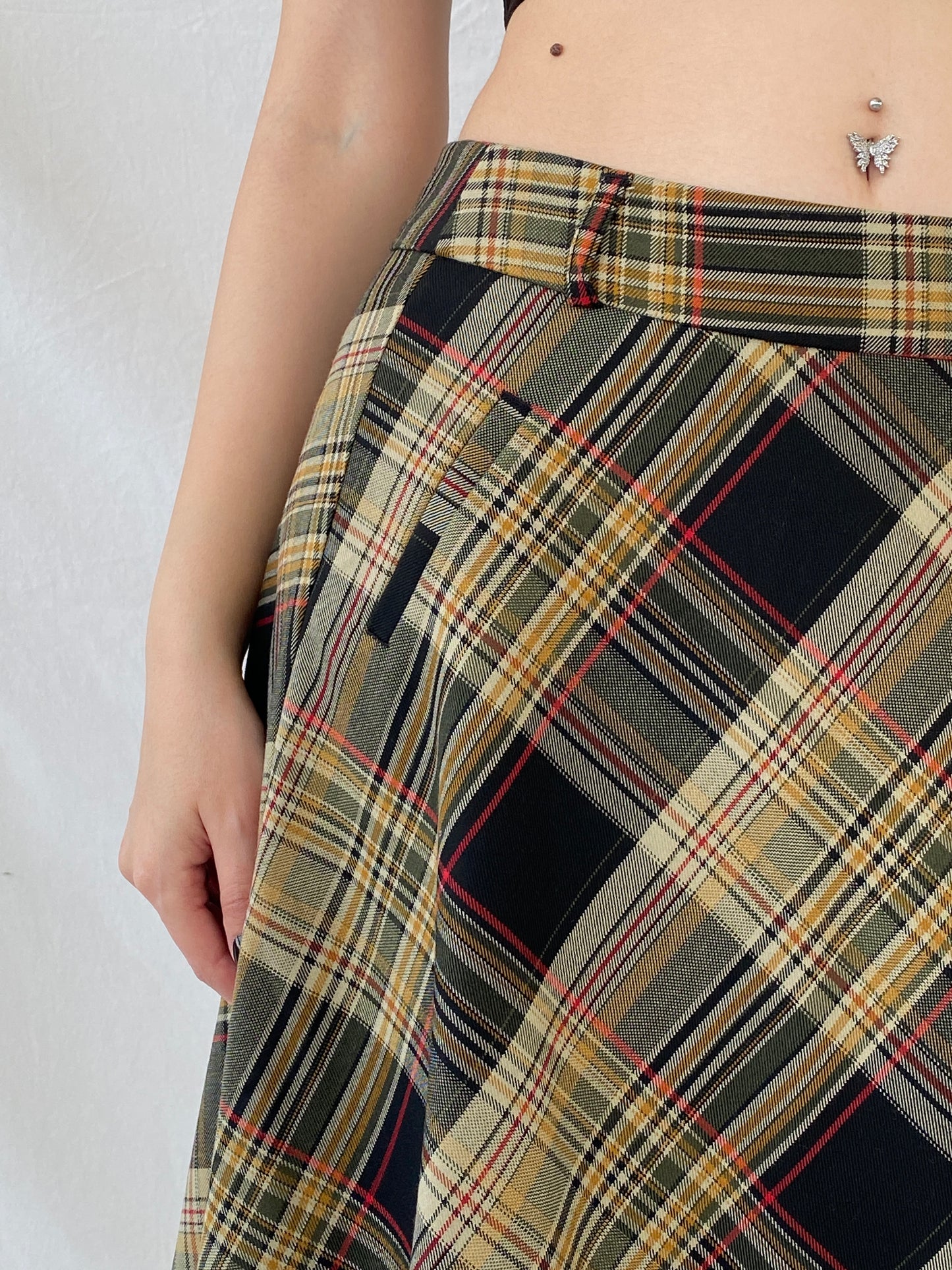 تنورة قصيرة نسائية من قماش التارتان باللون الأصفر والأسود من Beautiful Fusion Plaid Flannel - مقاس M