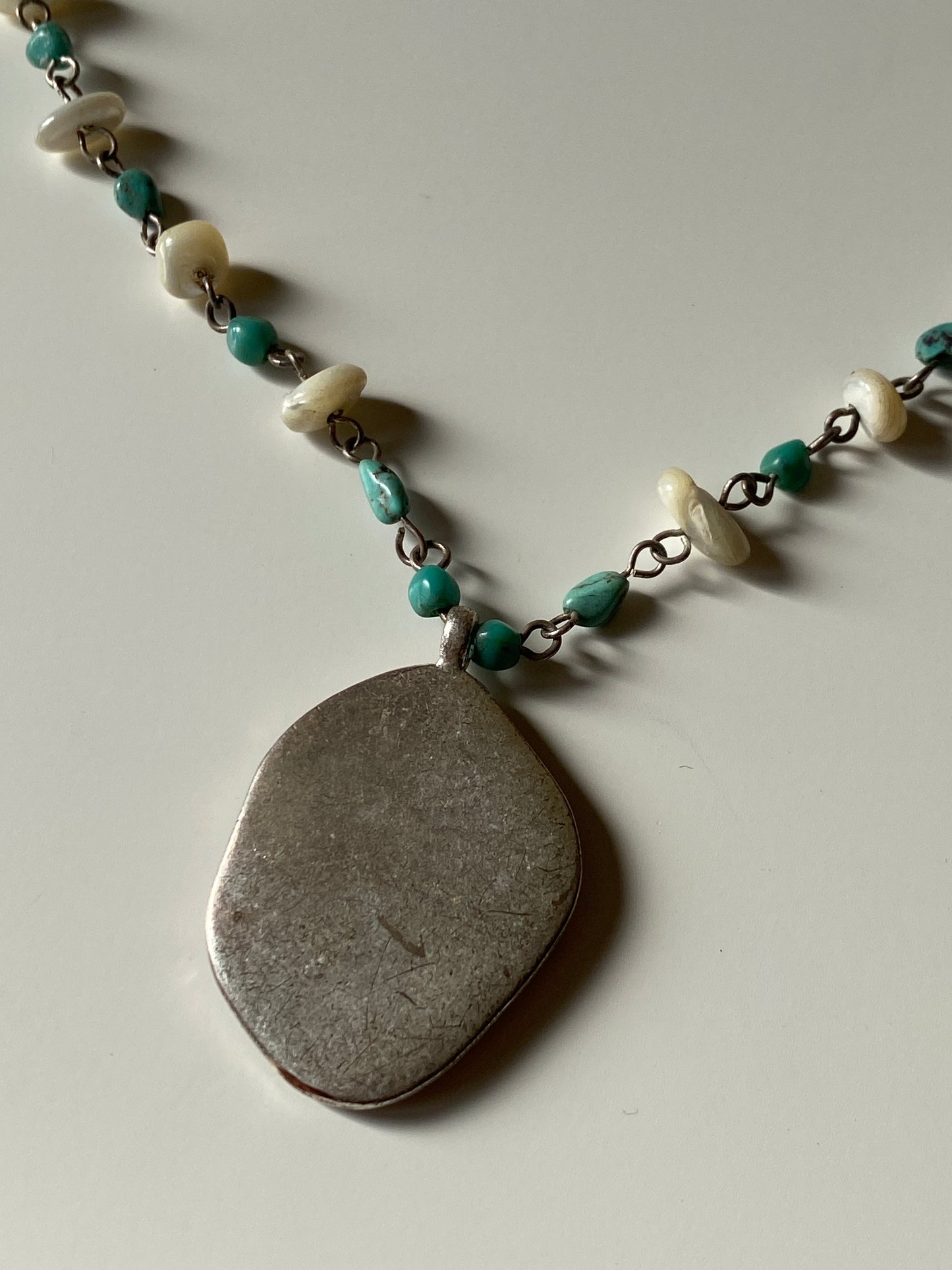 Vintage Yellow Stone Pendant Turquoise Beaded Chain Necklace Boho 90s Artisan Style Jewelry