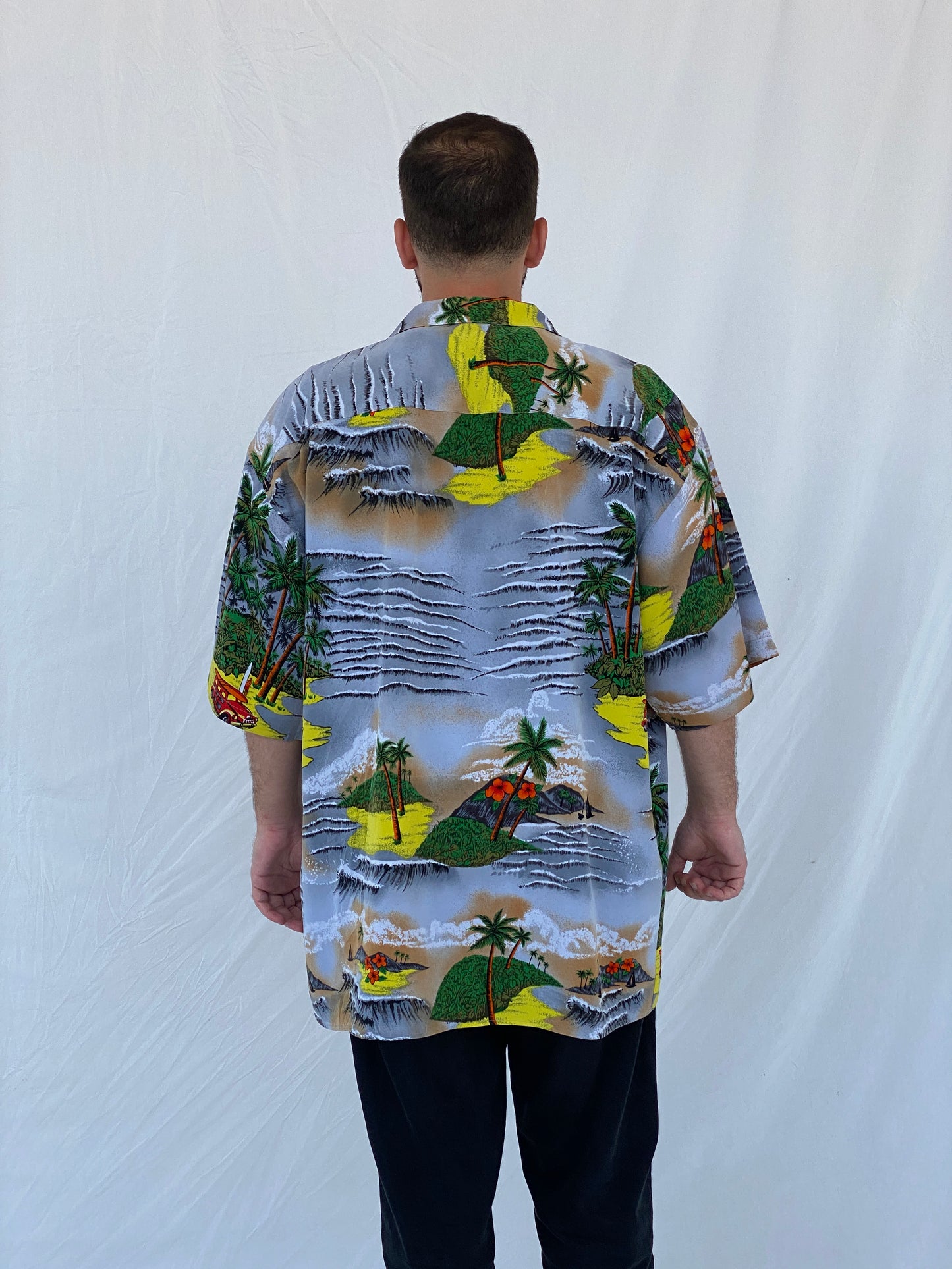 00s Koman Sport Hawaiian Palm Trees Button Shirt - 2XL