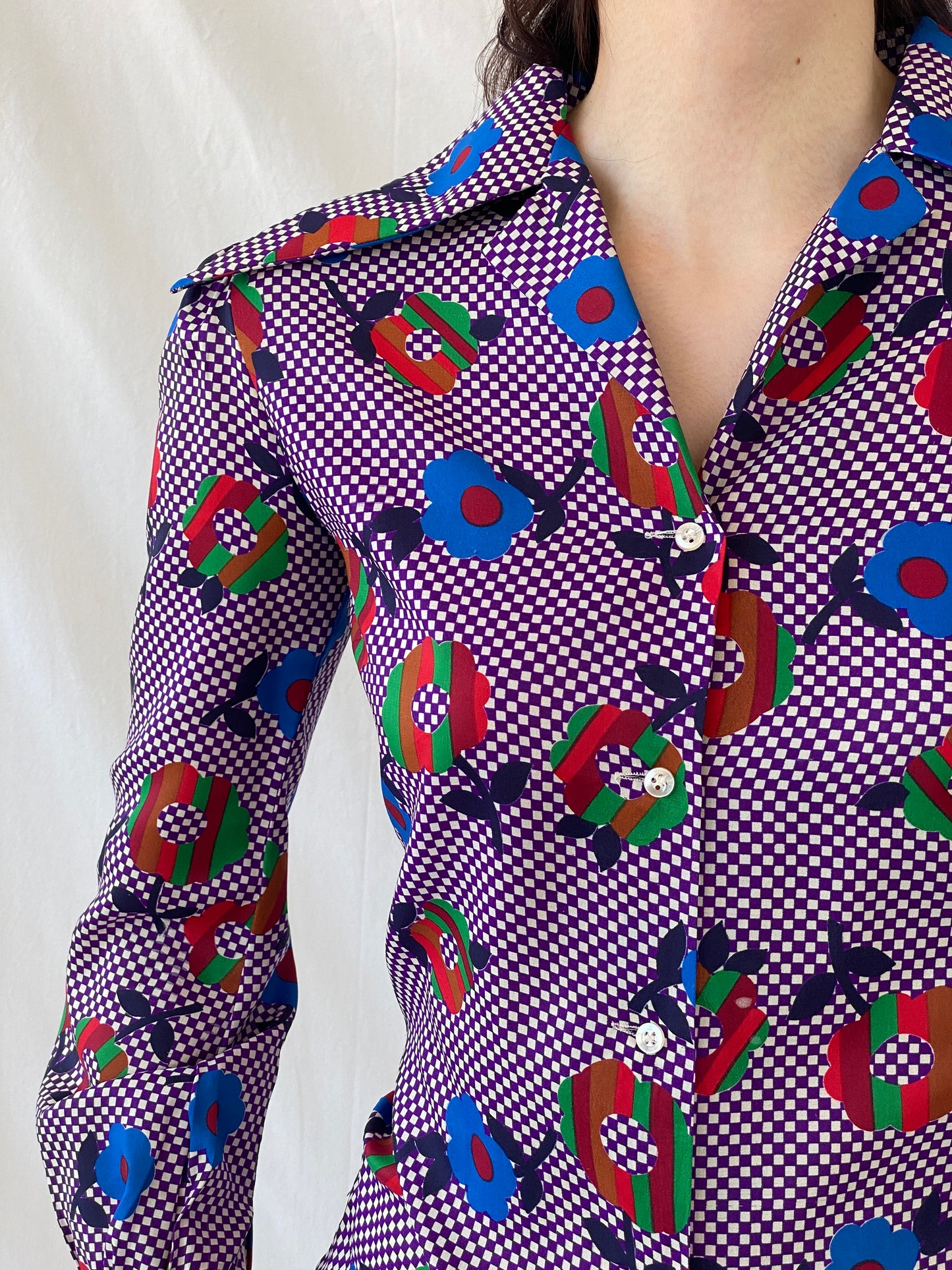 Vintage Qwer Geometric Floral Art Color Blast Full Sleeve Shirt - S