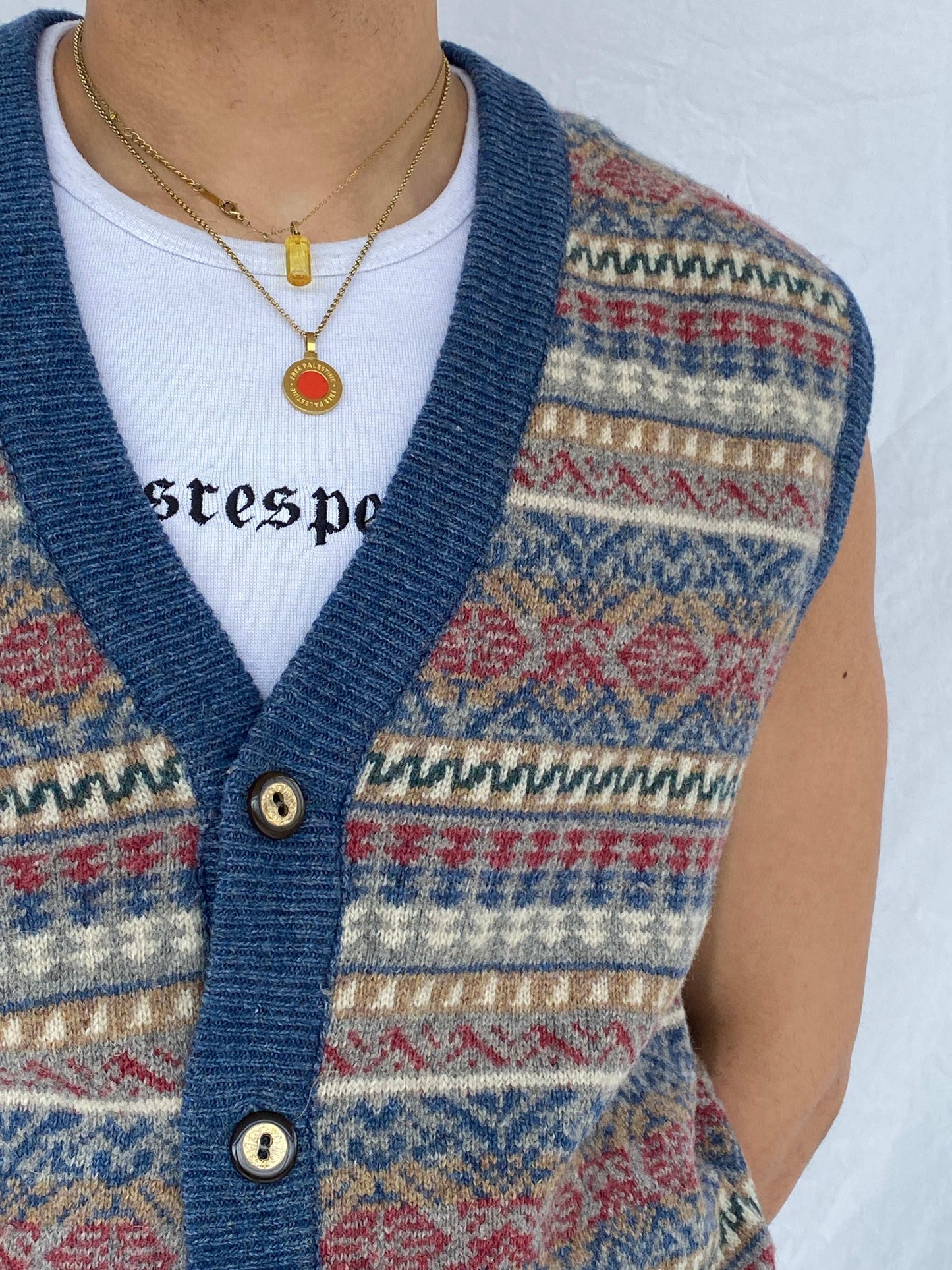 Vintage Ormen Shetland Button-Up Knitted Sweater Vest - Size L - Balagan Vintage Vest 90s, Abdullah, vest, winter