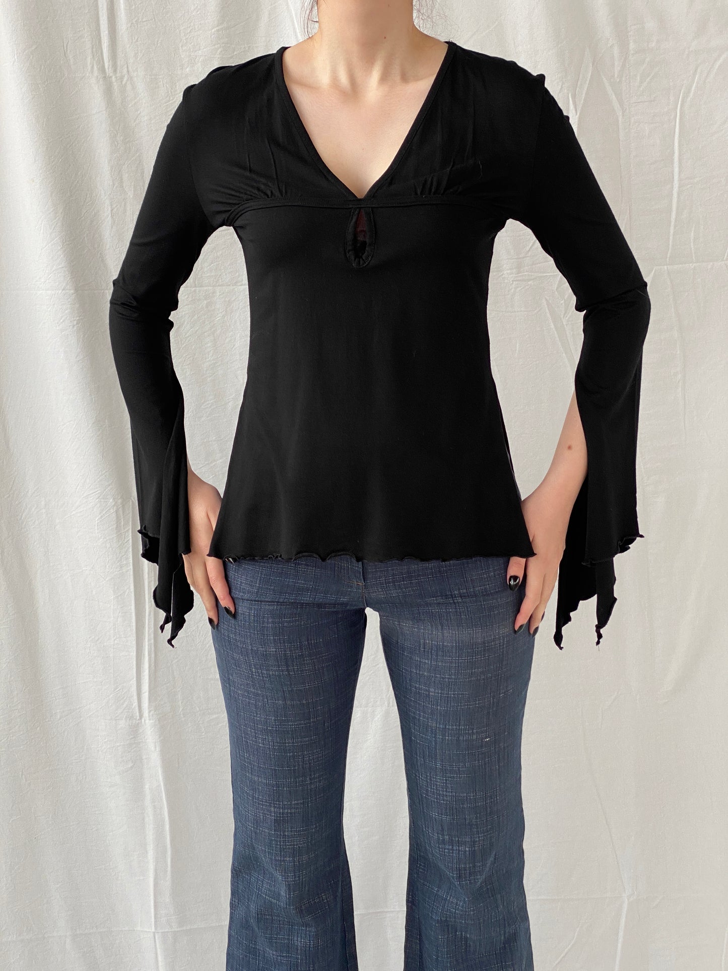 Y2K Wonder Woman for Cool Cat Black Flare Long Sleeve Top - M