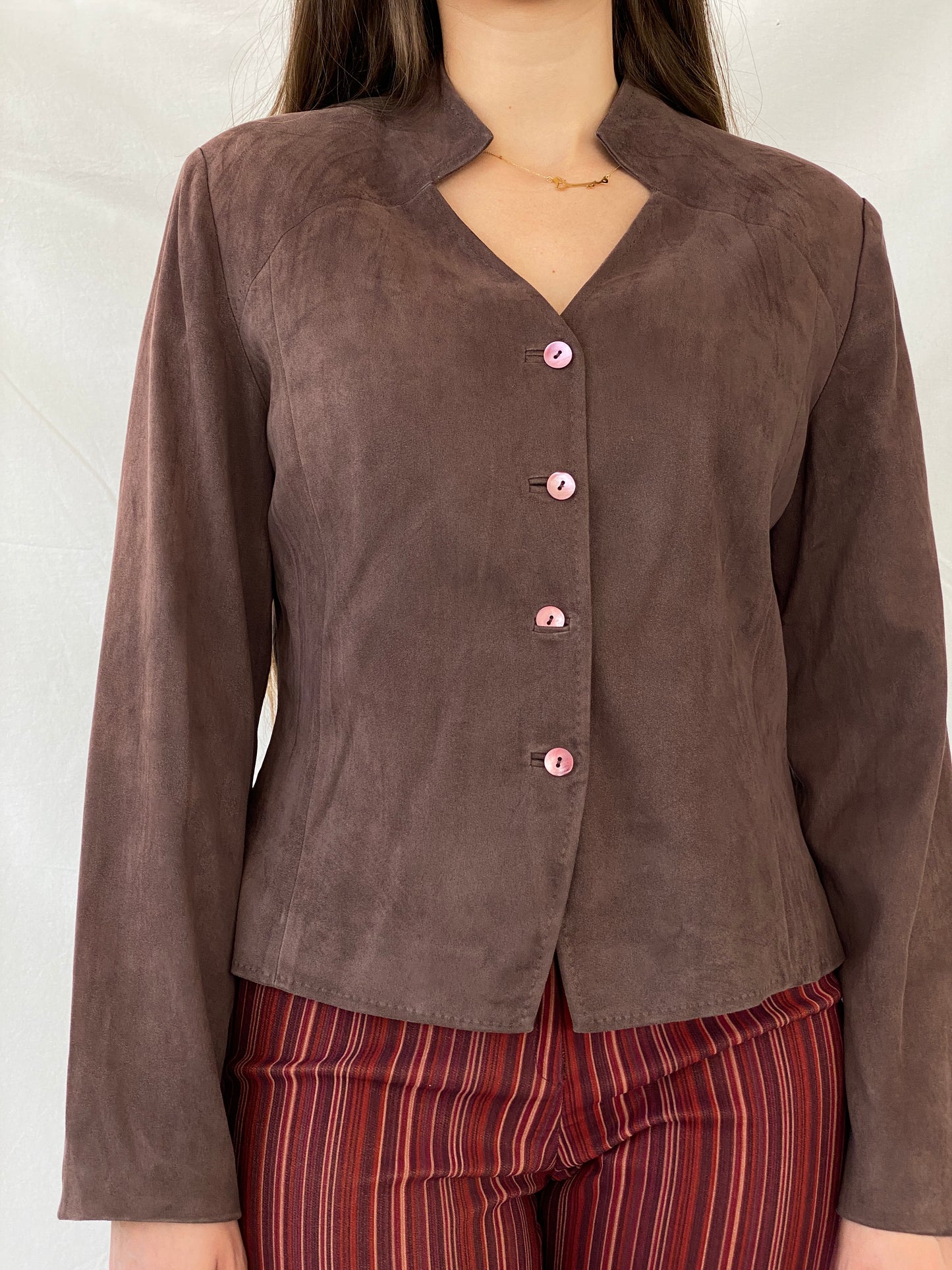 جاكيت بني فاتح بأزرار من Vintage Country Casuals - مقاس كبير