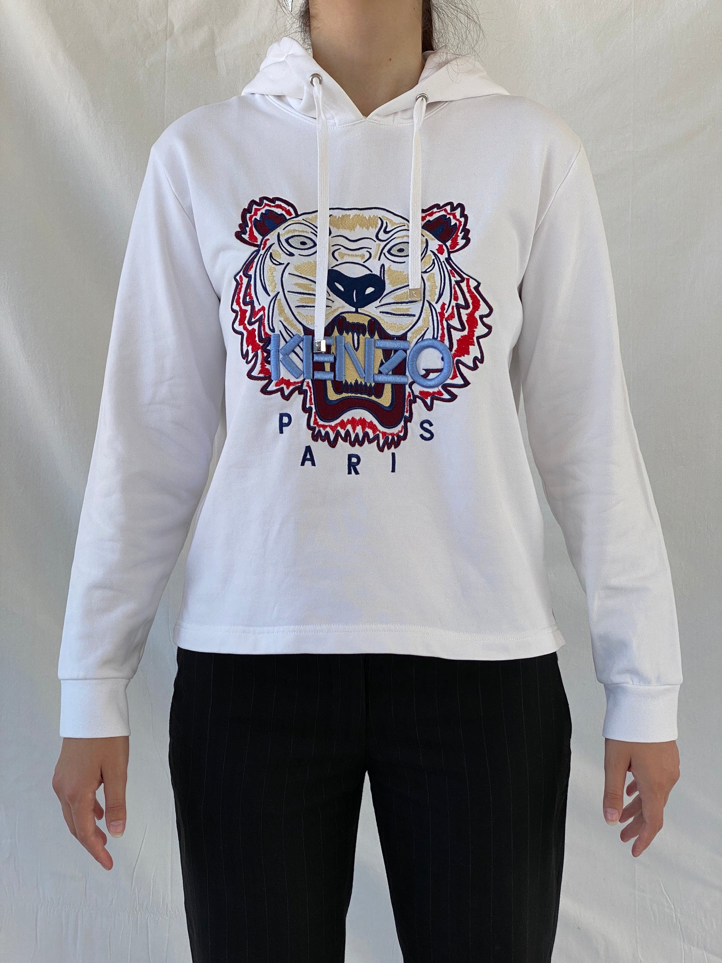 Kenzo Paris White Tiger Head Embroidered Hoodie Sweatshirt - S