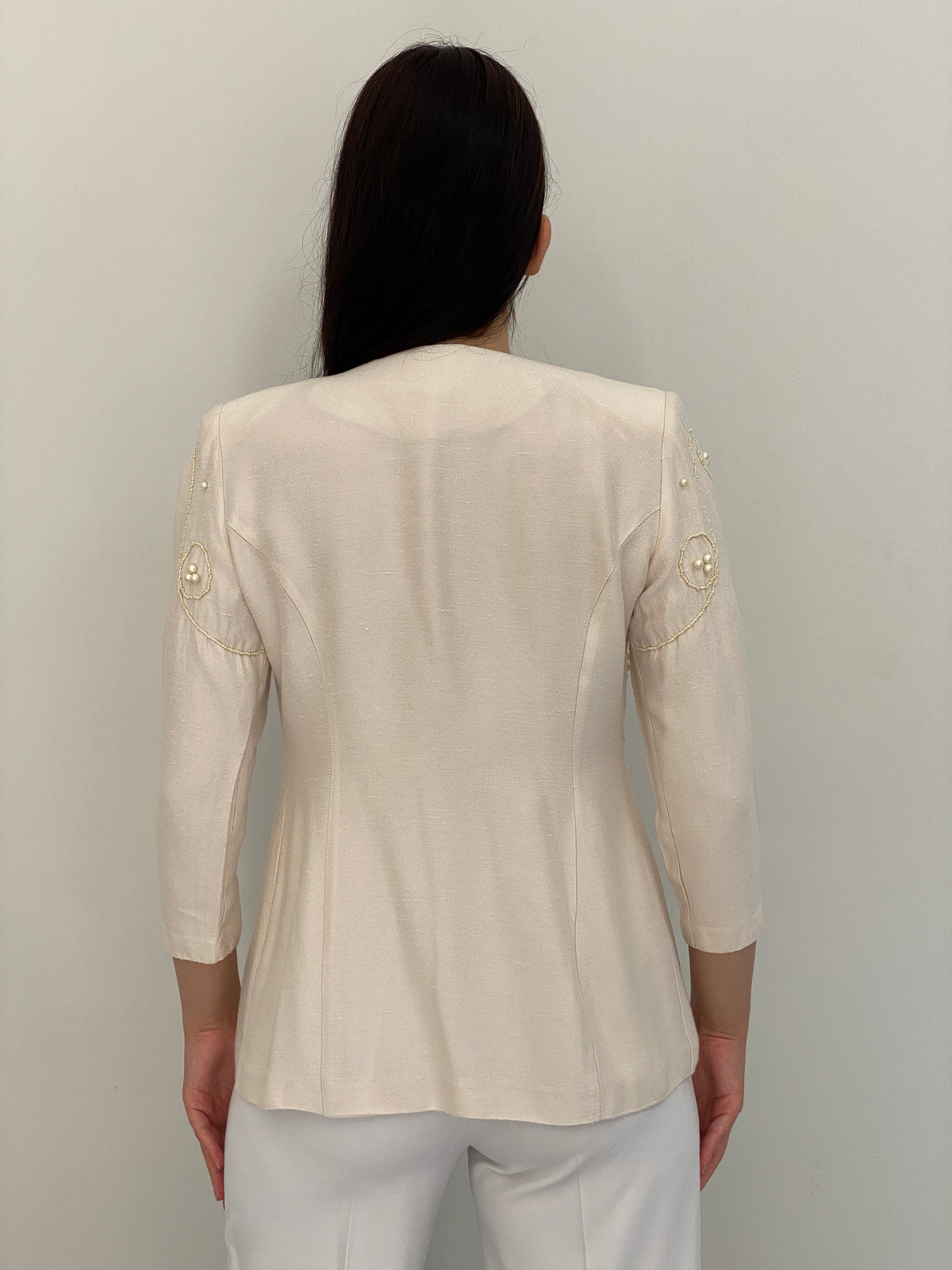 Vintage 90s Leslie Fay Petite Ivory Pearl Beaded Embroidered Blazer – M