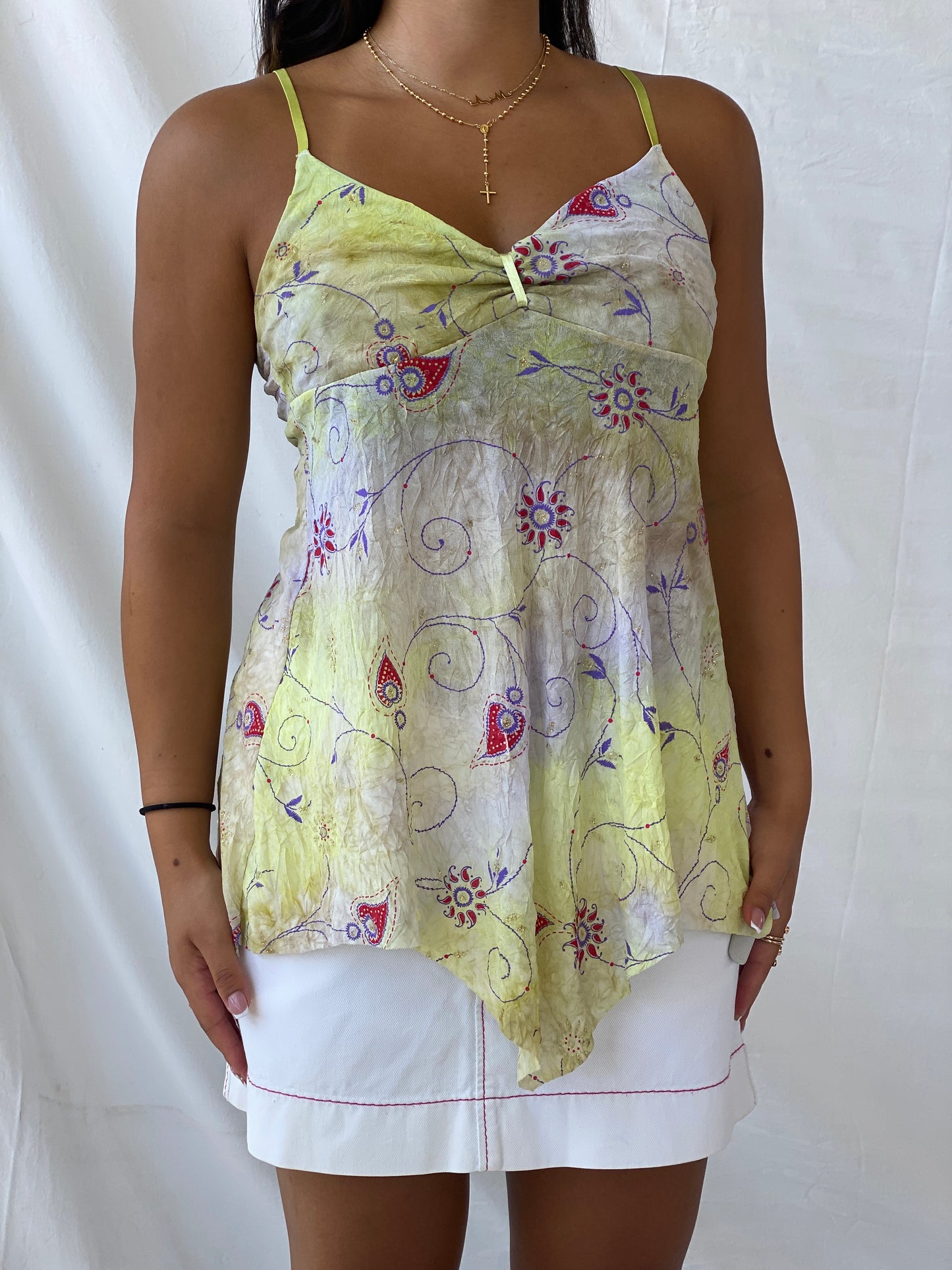 Vintage Y2K Auto Grill Fairy Core Yellow Cami Mesh Top - M