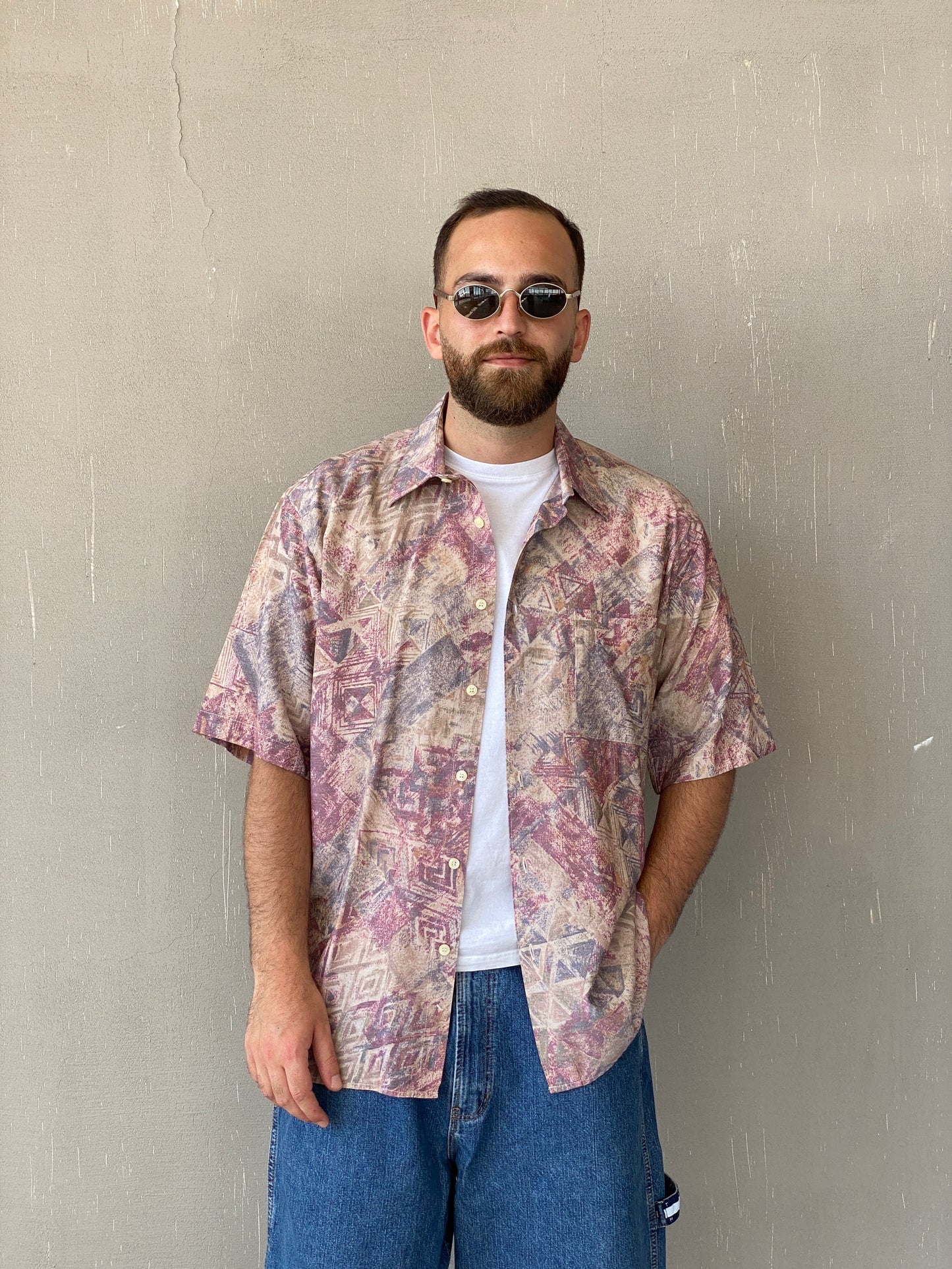 Vintage Green Woods Printed Half-Sleeve Shirt - L
