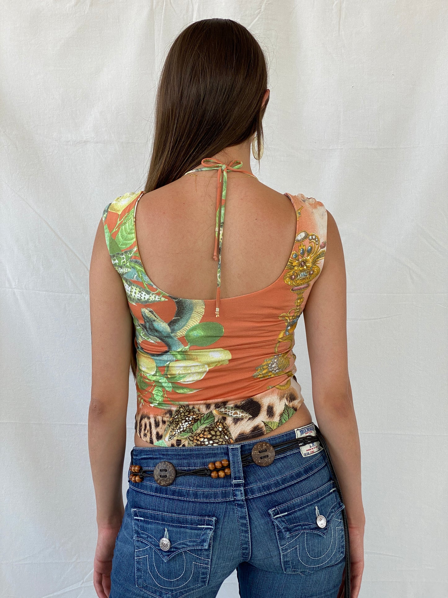 Rare Y2K Roberto Cavalli 2005 Multi Color Metallic Snake Top - XS