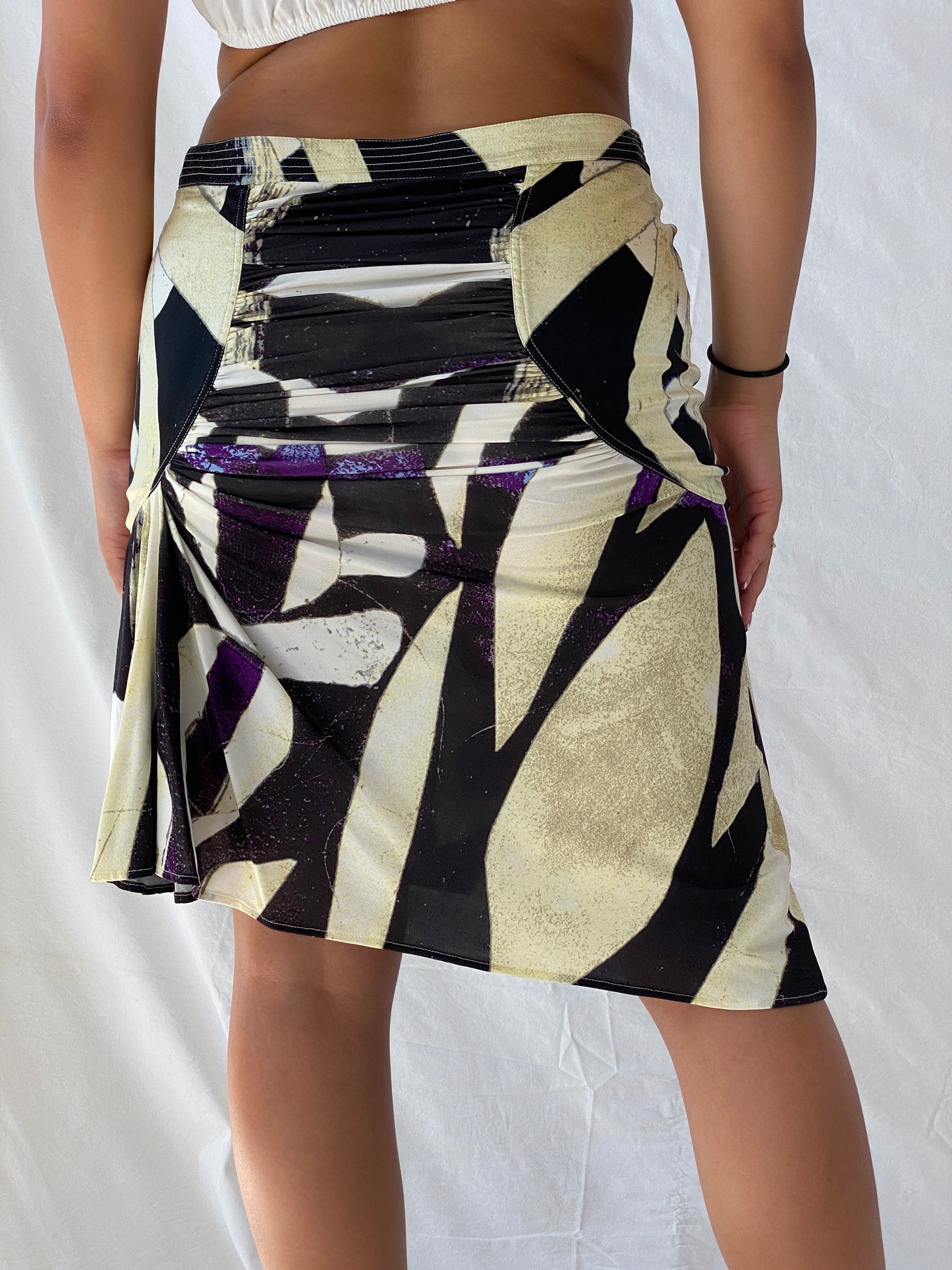 2008 Deadstock Roberto Cavalli Silk Ruched Side Skirt with Tags - M