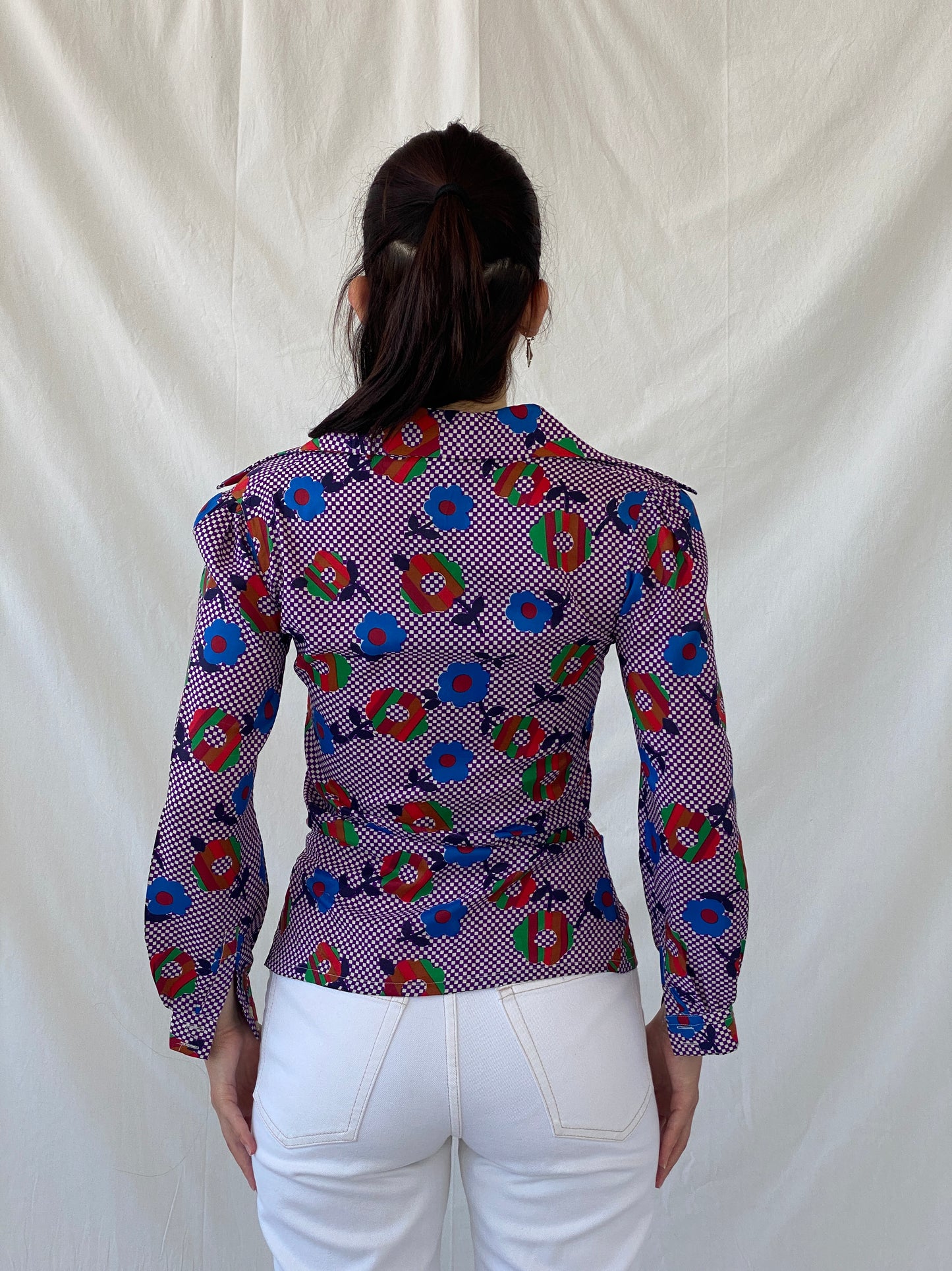 Vintage Qwer Geometric Floral Art Color Blast Full Sleeve Shirt - S