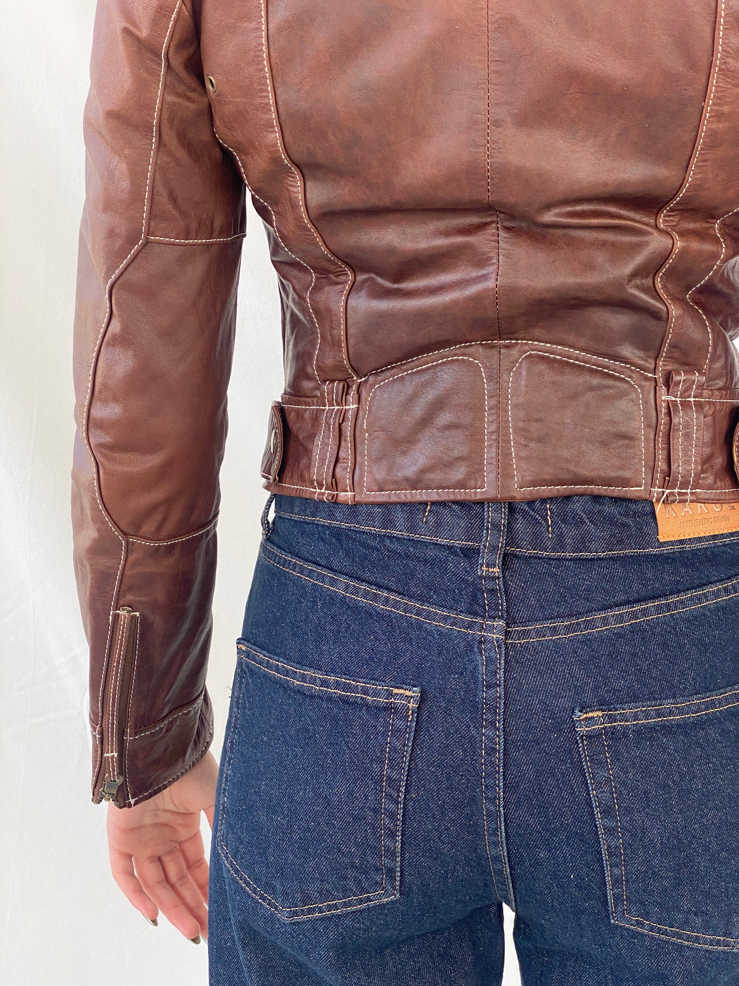 Vintage 90s Hypnotic Brown Genuine Leather Biker Jacket - XS