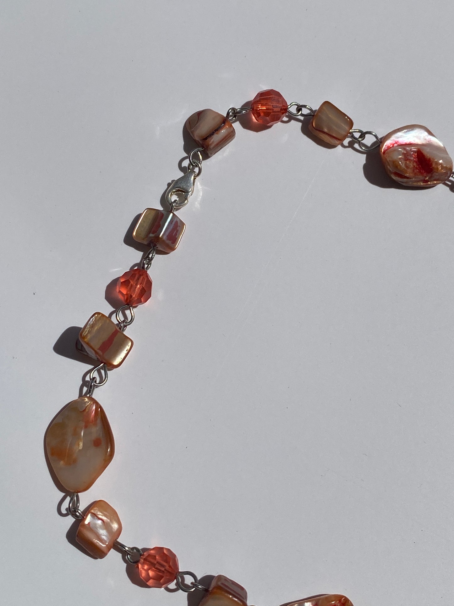 Vintage Peach Mother of Pearl Marbled Shell Bead Necklace