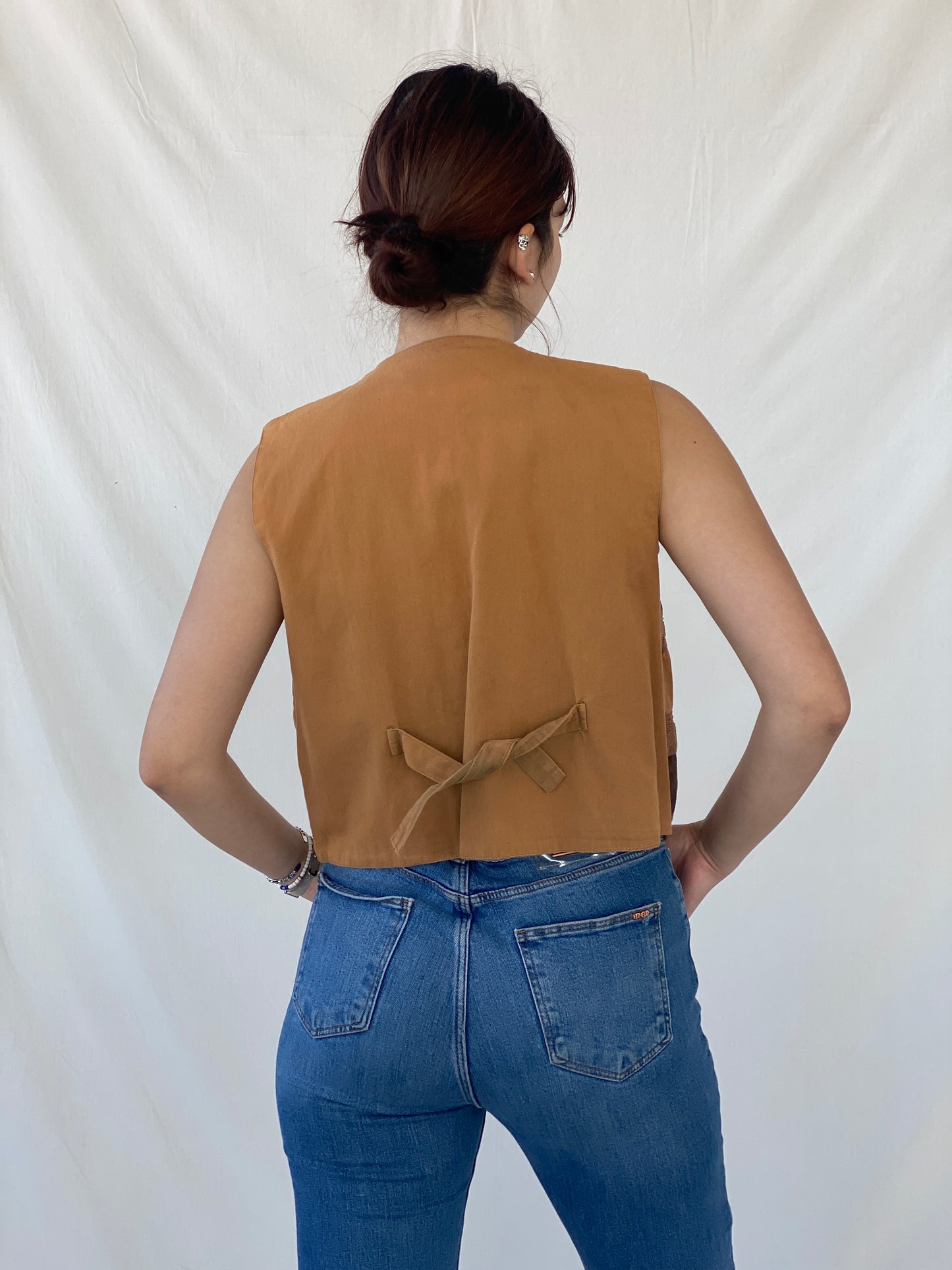 Vintage New Directions Brown Patchwork Cotton Women’s Vest - L