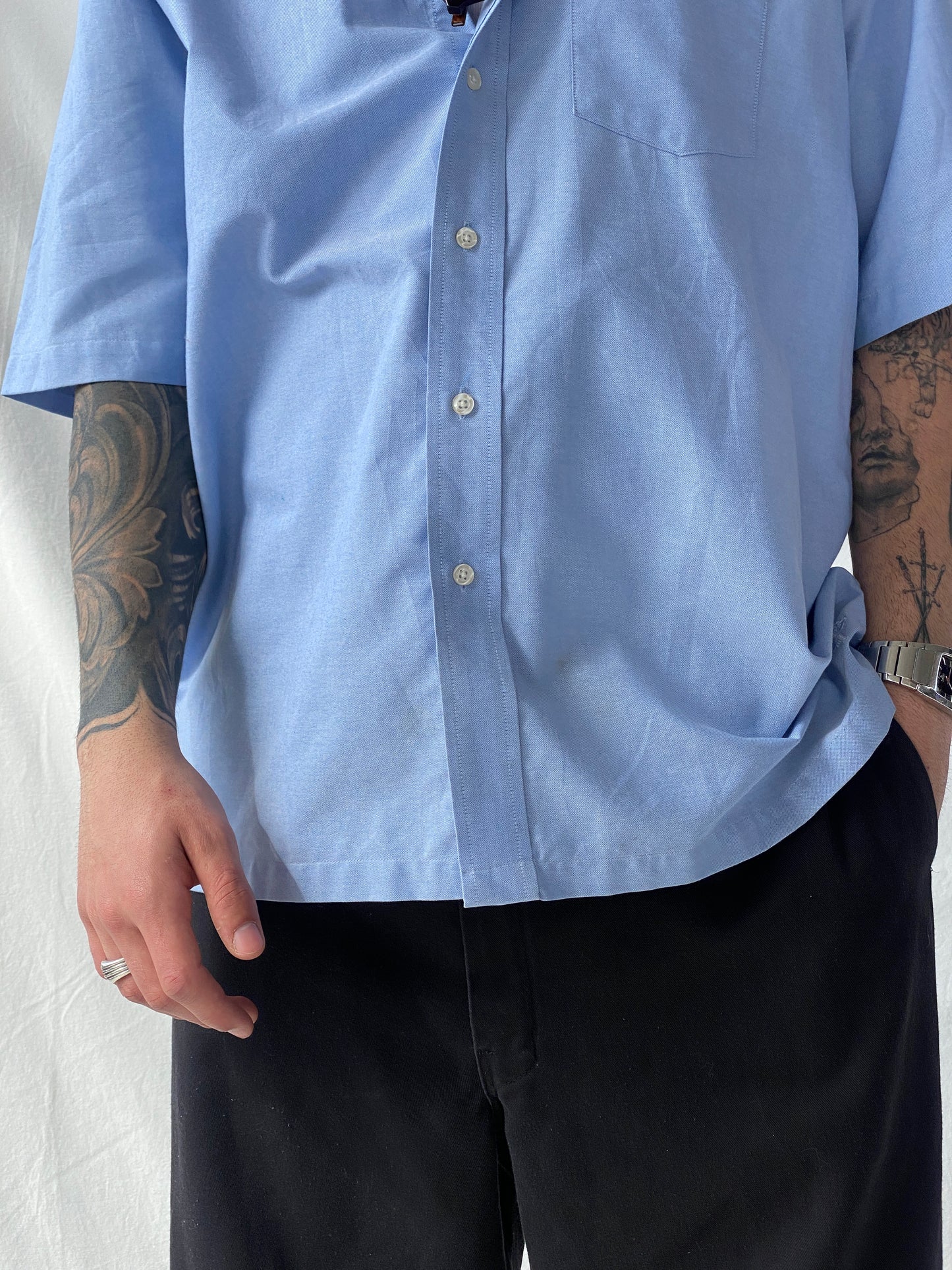 90s Freeds Class Act Men‘s Half Sleeve Blue Shirt - L