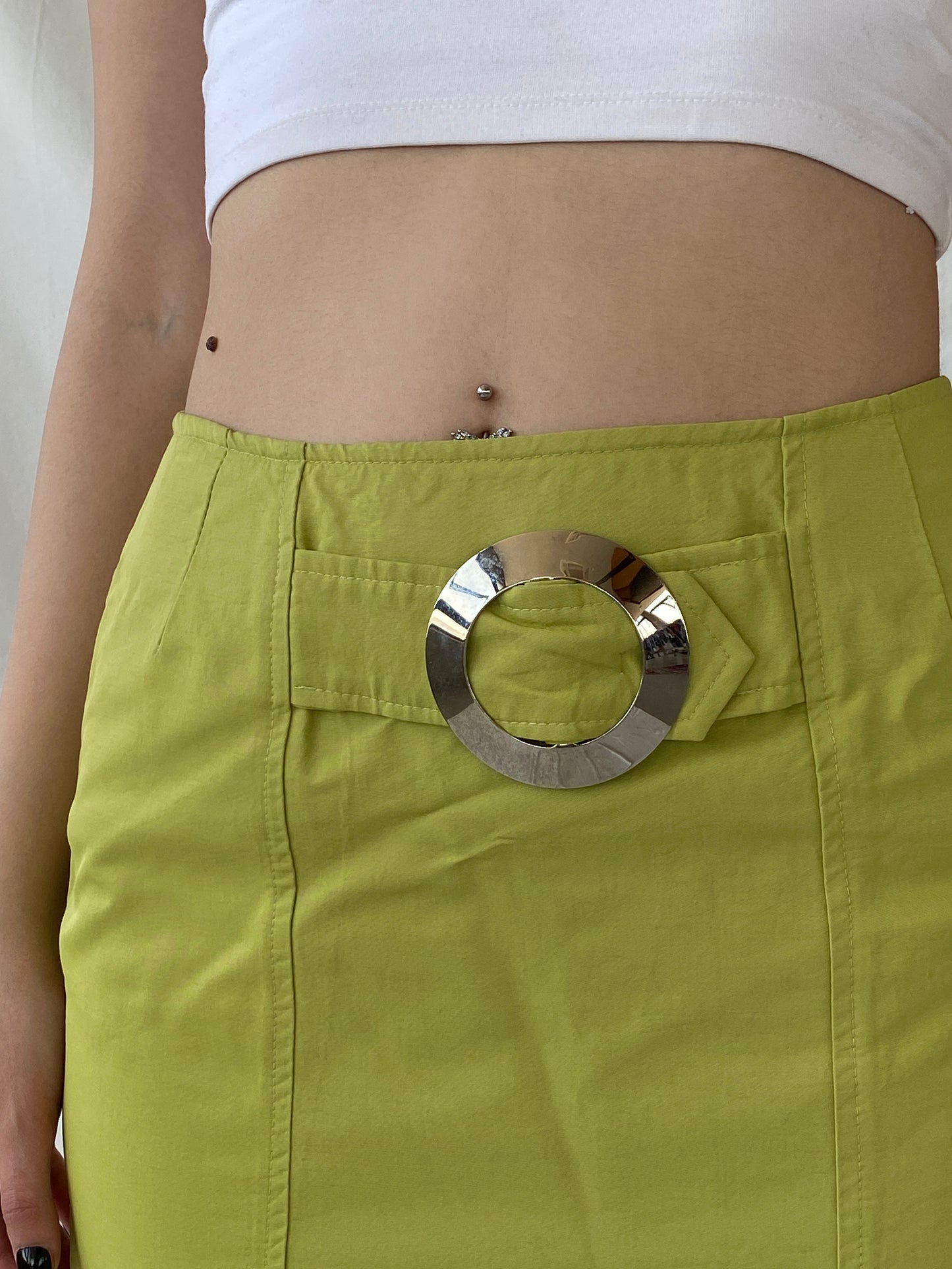 Vintage Claude Zana Paris Futuristic Belted Mini Green Skirt - L