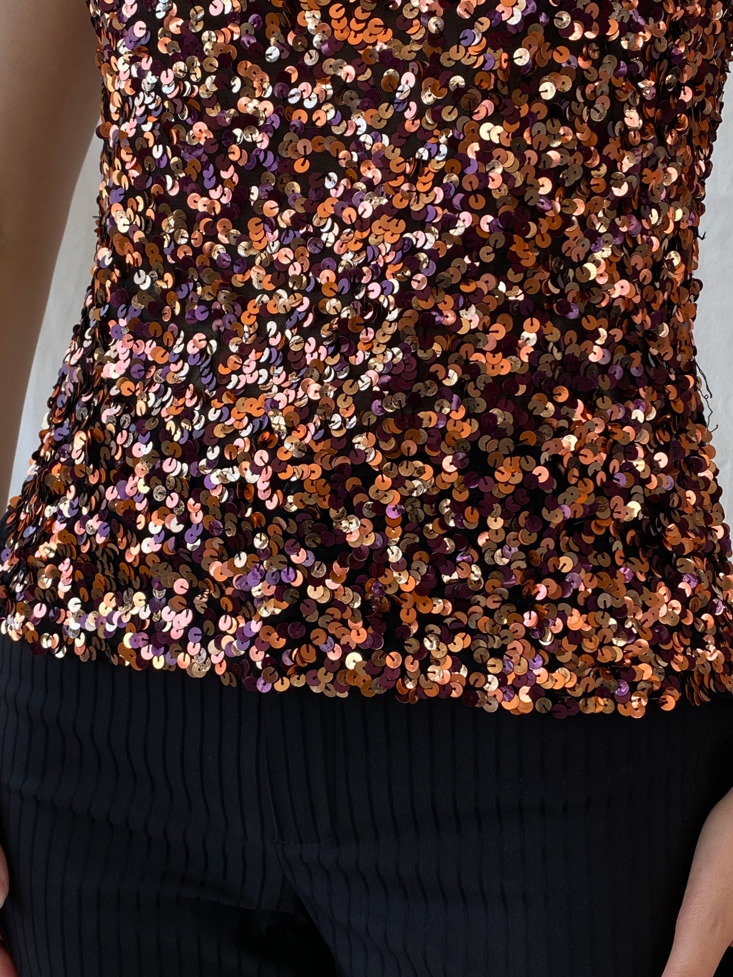 Vintage Vera Mont France Copper Sequin Evening Top Sleeveless Party Tank Top - M