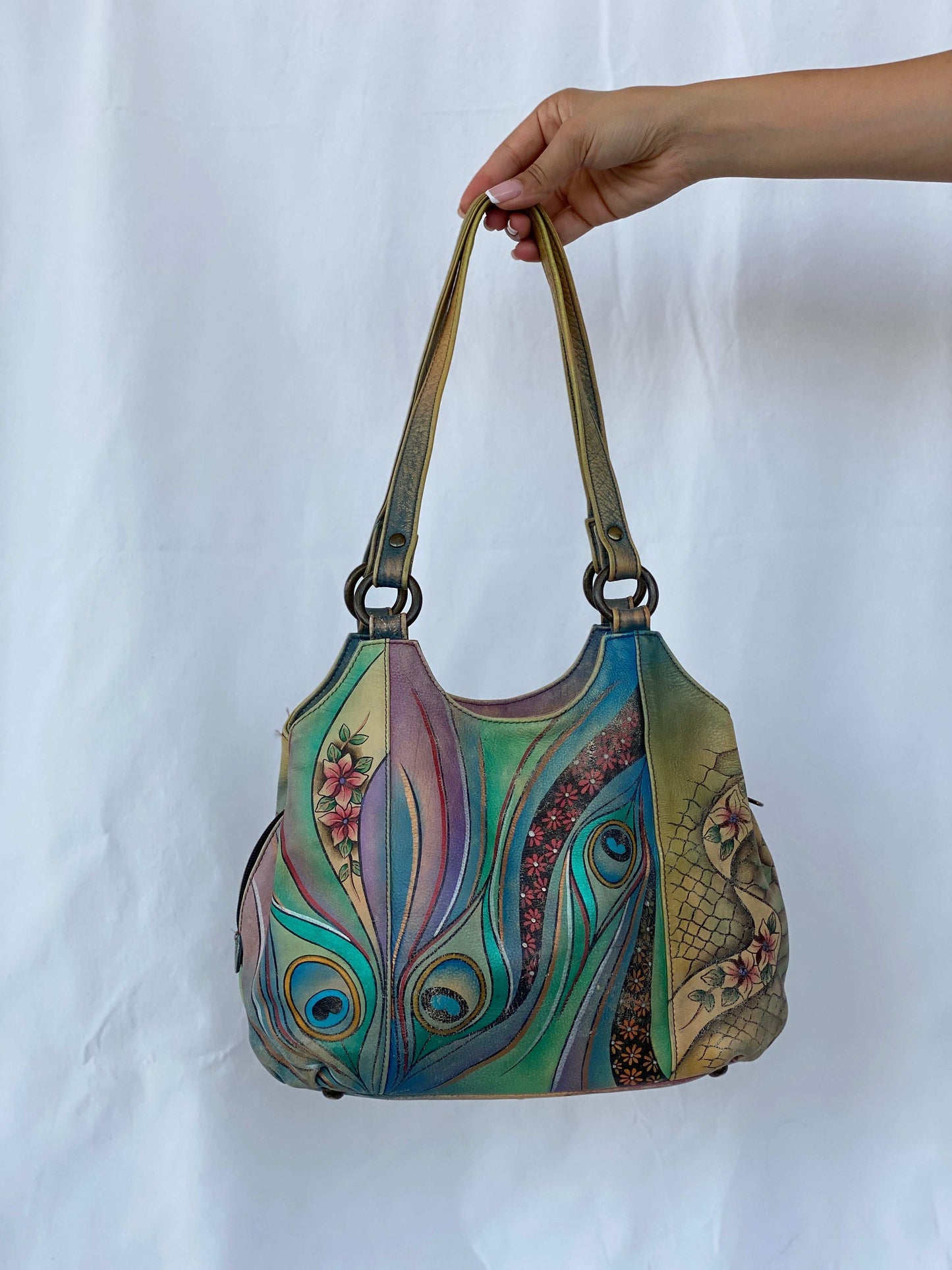 Statement Vintage Anuschka Hand AqaaPainted Genuine Leather Bag - Balagan Vintage Shoulder Bag 00s, 90s, genuine leather, leather, NEW IN