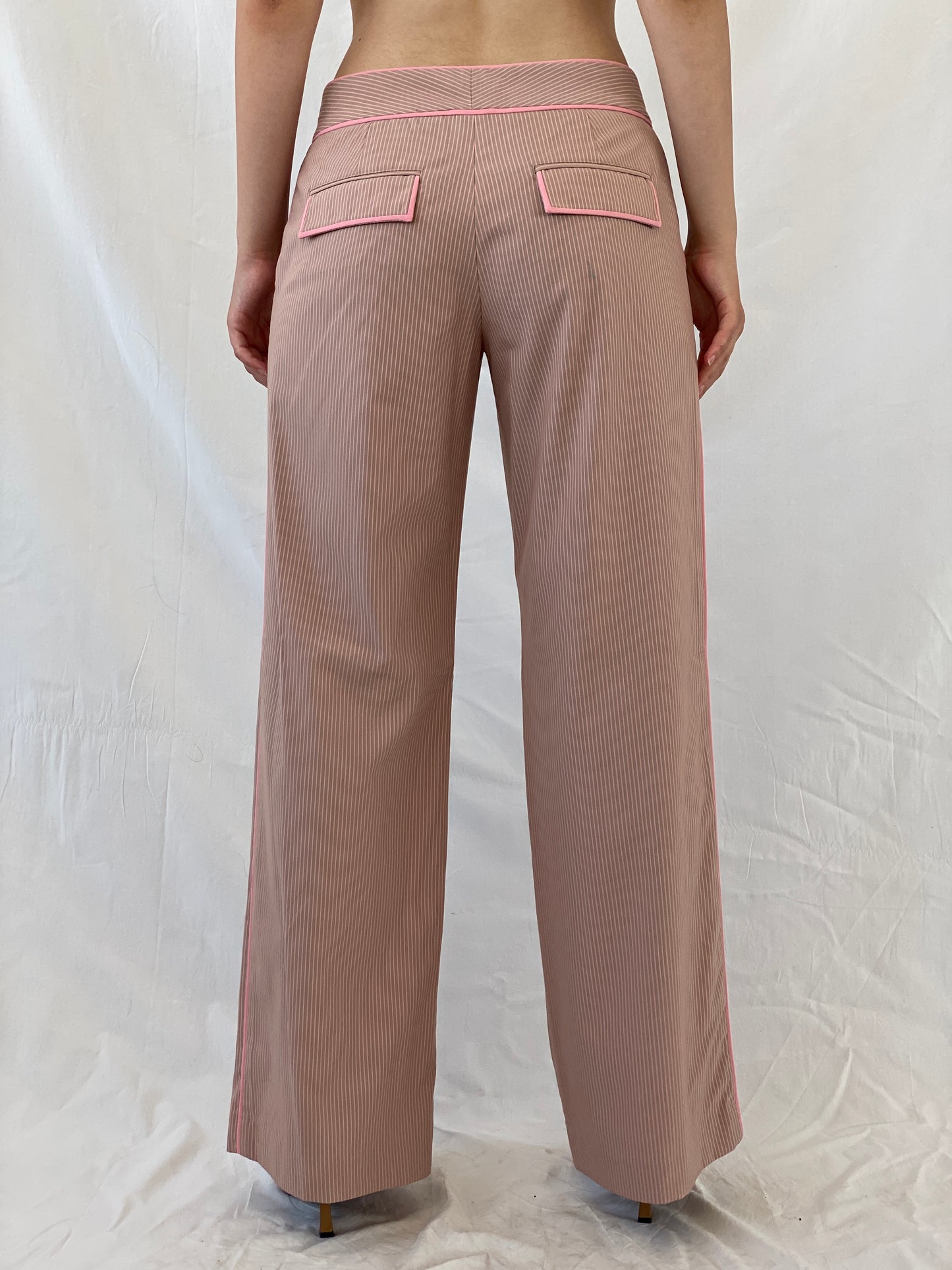 Y2K Express Design Studio Pink Pinstripe Officecore Wide Leg Pants - M