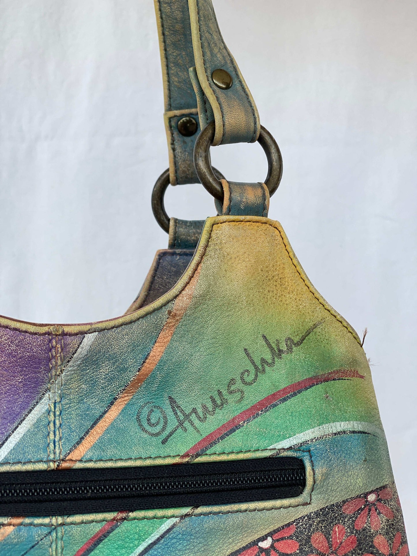 Statement Vintage Anuschka Hand AqaaPainted Genuine Leather Bag - Balagan Vintage Shoulder Bag 00s, 90s, genuine leather, leather, NEW IN