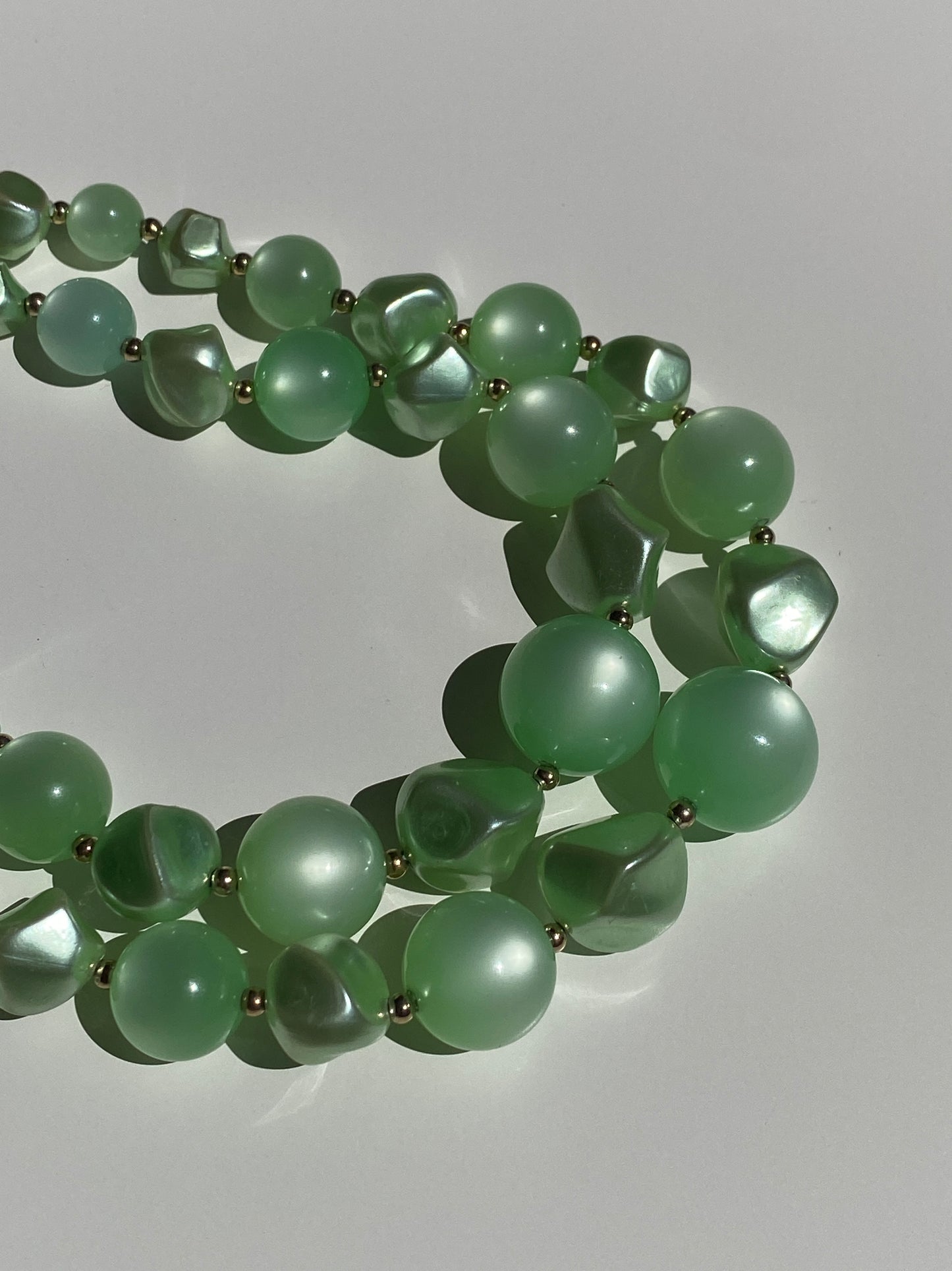 Vintage 60s Coro Mint Green Lucite Double Strand Beaded Choker Necklace