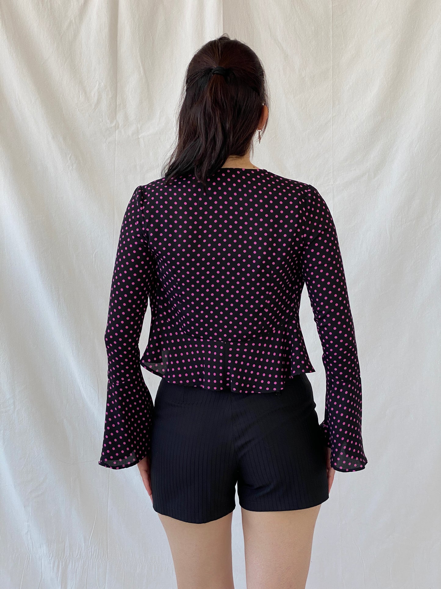 Gorgeous LULU & ROSE Polka Dot Pink Black Long Sleeve Cardigan - 2XS