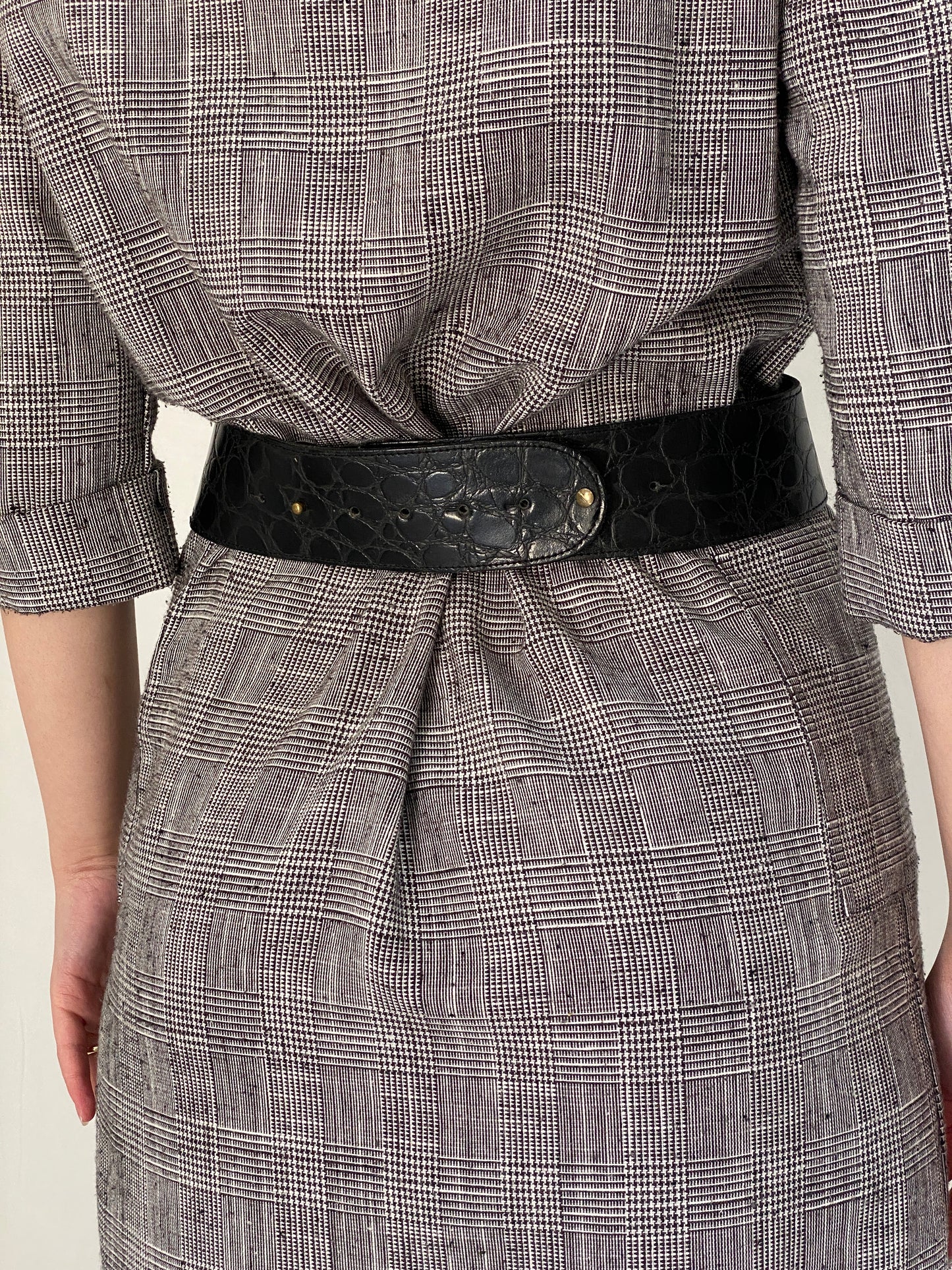 Vintage Croc Embossed Leather Statement Belt with Oversized Silver Buckle