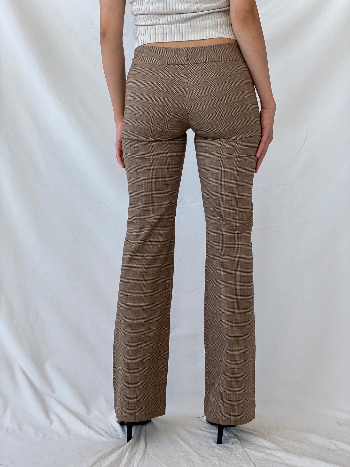 بنطلون مكتب Vintage Studio SNY Paris بني منقوش متوسط الارتفاع - مقاس M