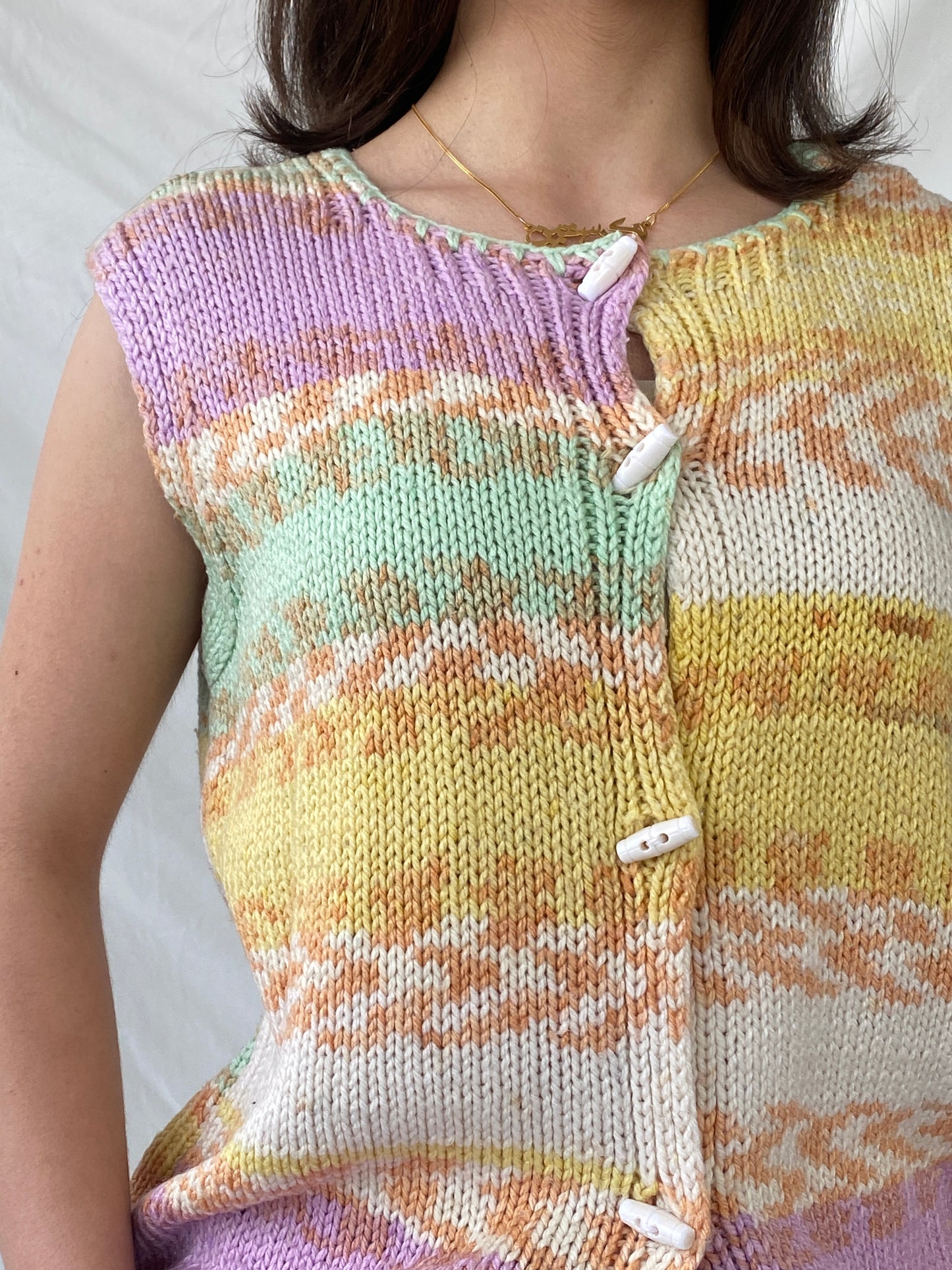 Y2K Pastel Colored Button Up Knitted Vest - M