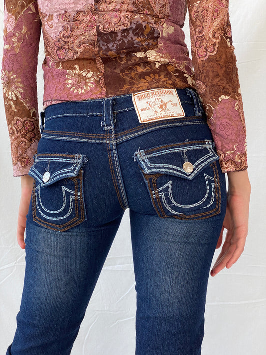بنطلون جينز ضيق للغاية من True Religion بغرزة كبيرة Y2K