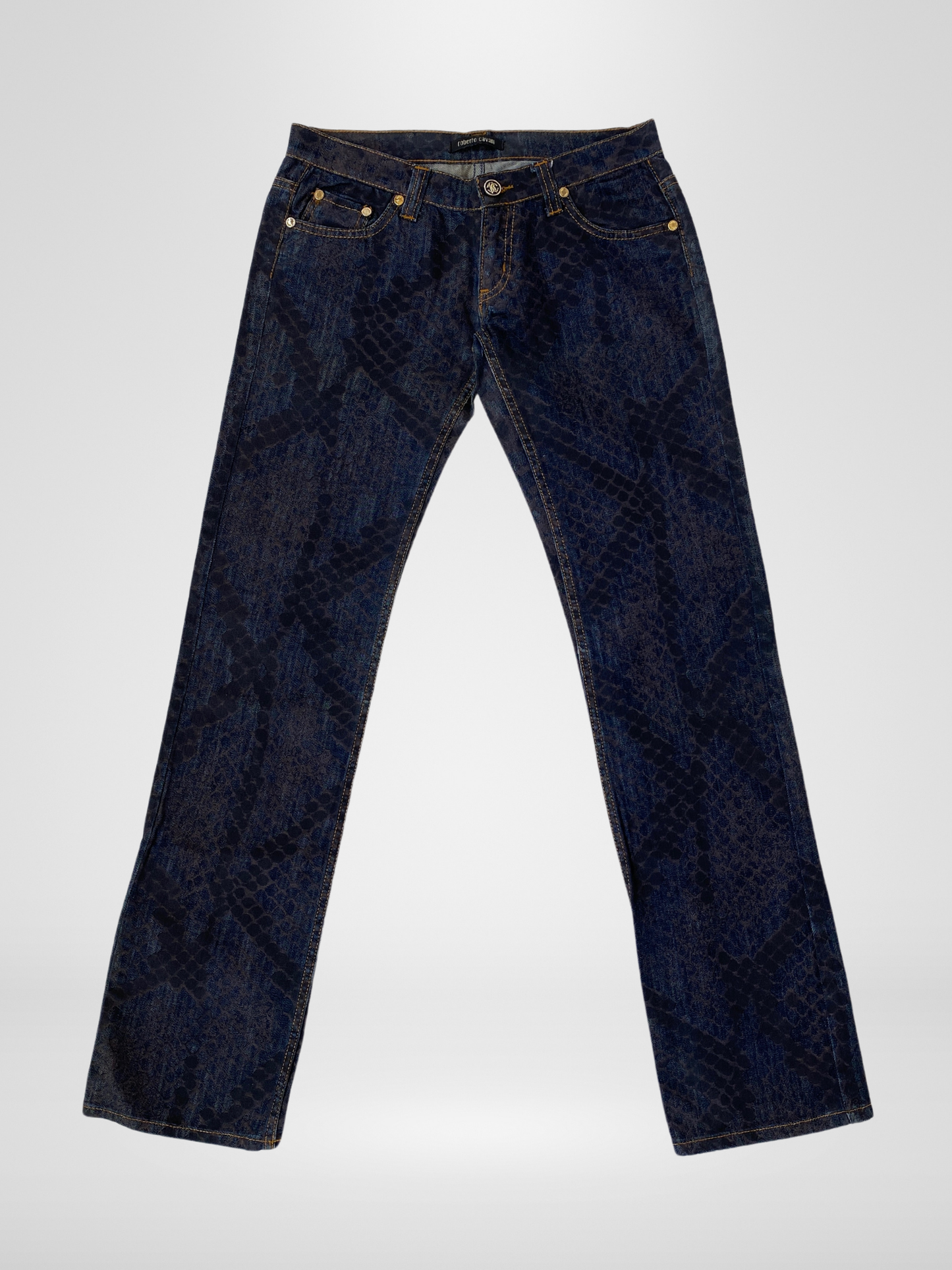 بنطلون جينز روبرتو كافالي بطبعة زواحف وخصر منخفض - مقاس صغير