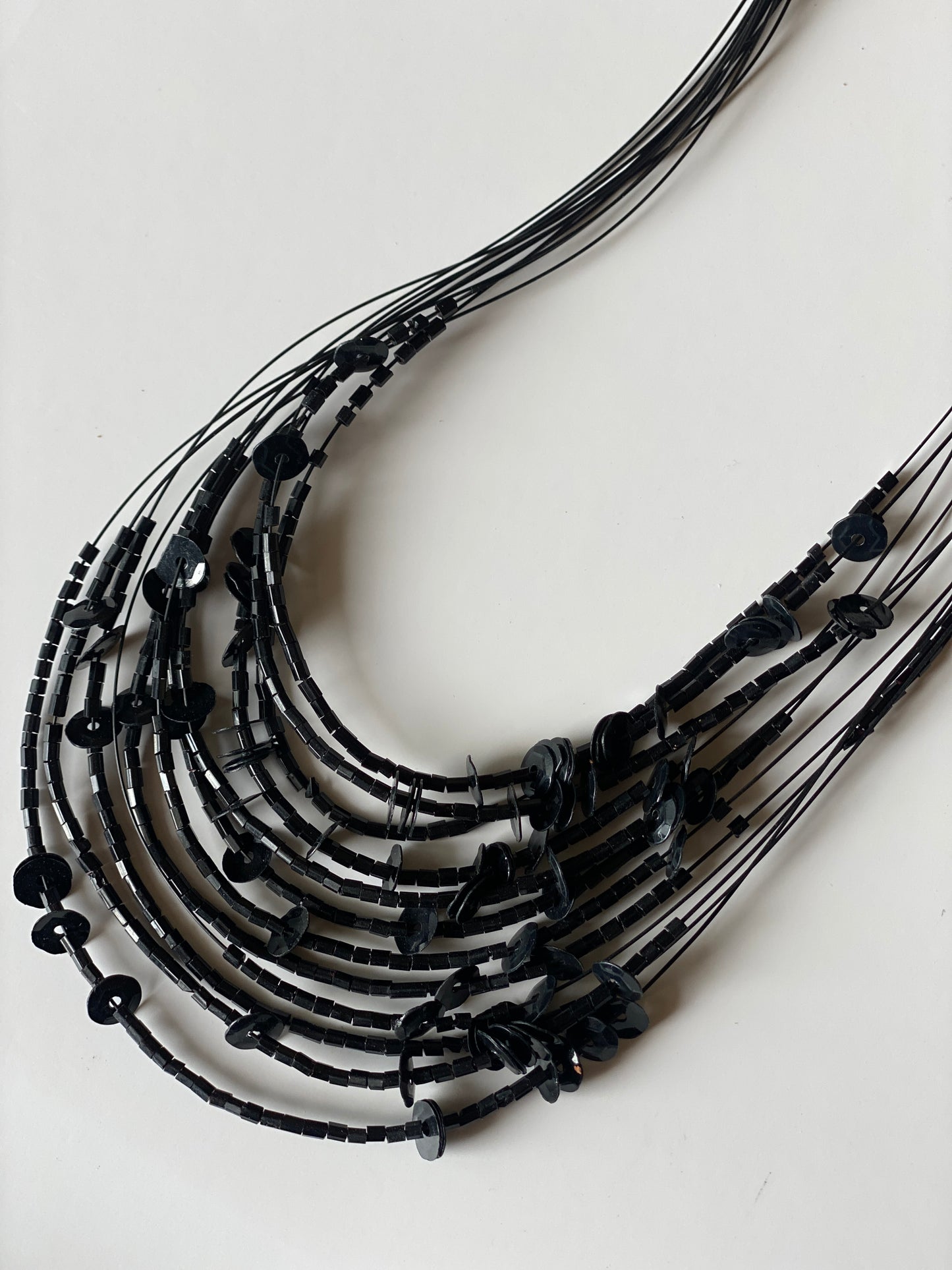 Vintage 1990s Black Multi-Strand Beaded Sequin Choker Necklace