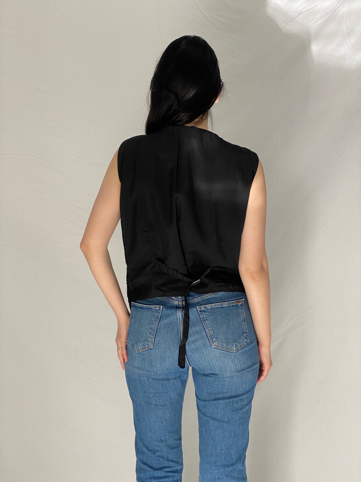 Vintage Black Paisley Sequined & Beaded Party Embellished Evening Vest - M