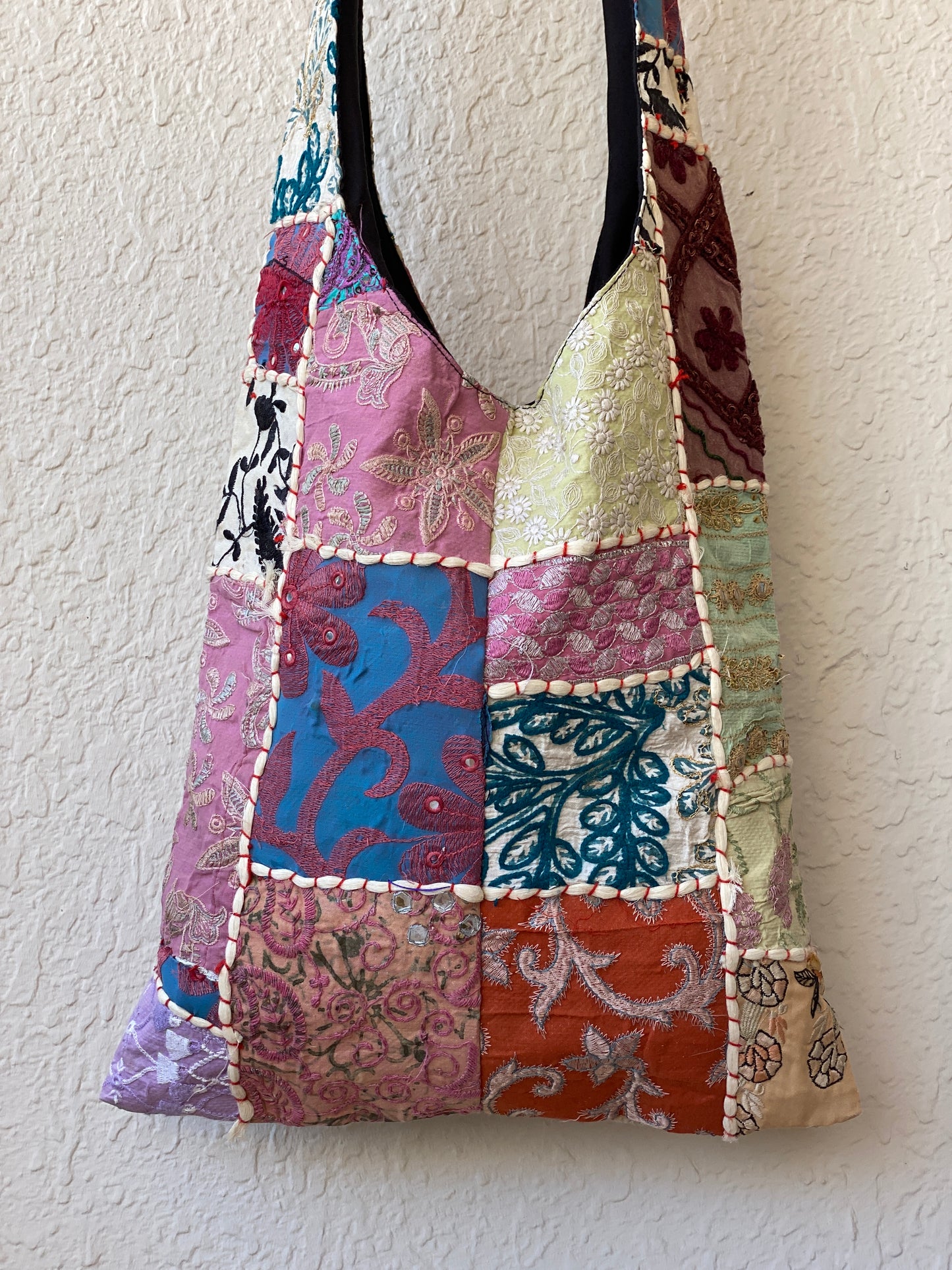 Vintage Patchwork Boho Shoulder Bag Handmade Embroidered Fabric Tote Bag