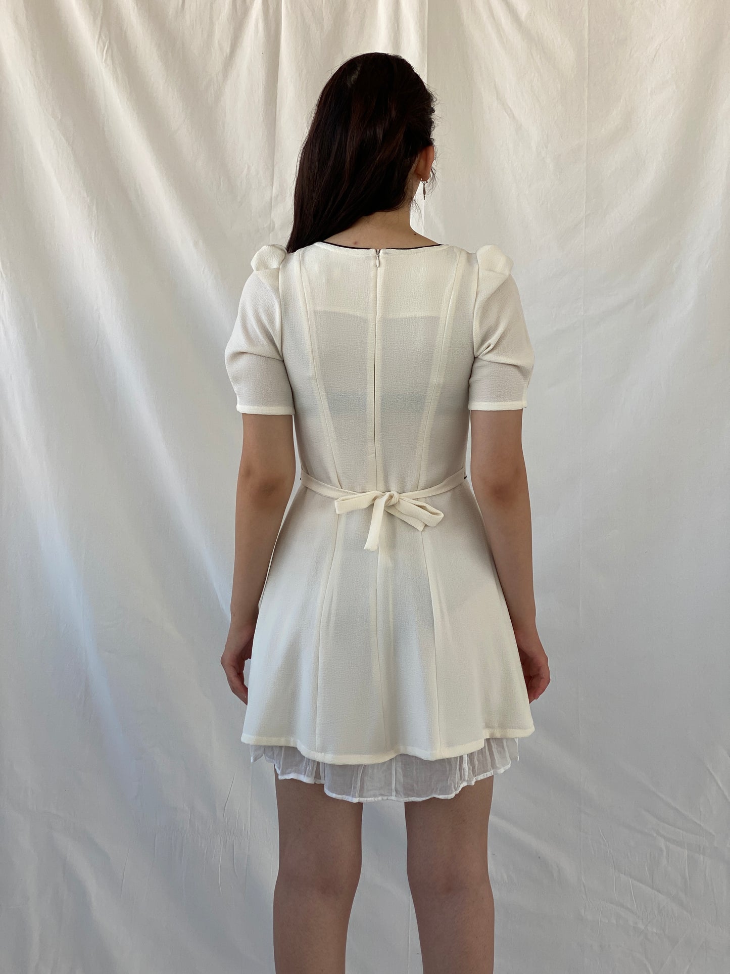 Axara Paris White Fit & Flare Mini Preppy Dress with Puff Sleeves - S