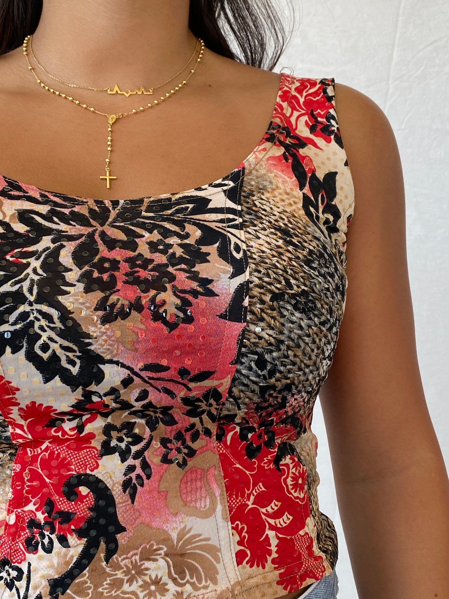 Cottagecore Floral Pattern Glittery Top - M