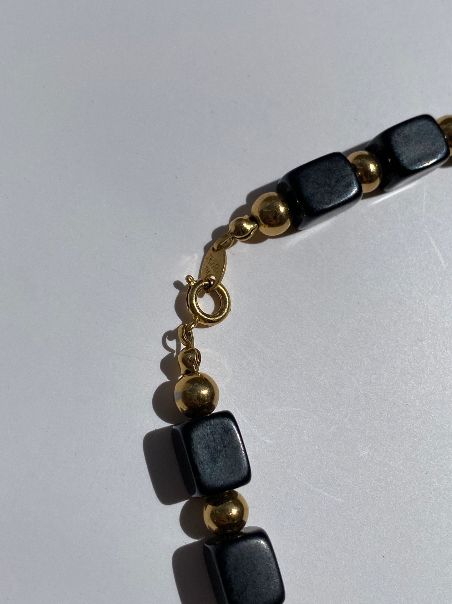Vintage Sleek Trifari Black Gold Beaded Signed Choker Necklace