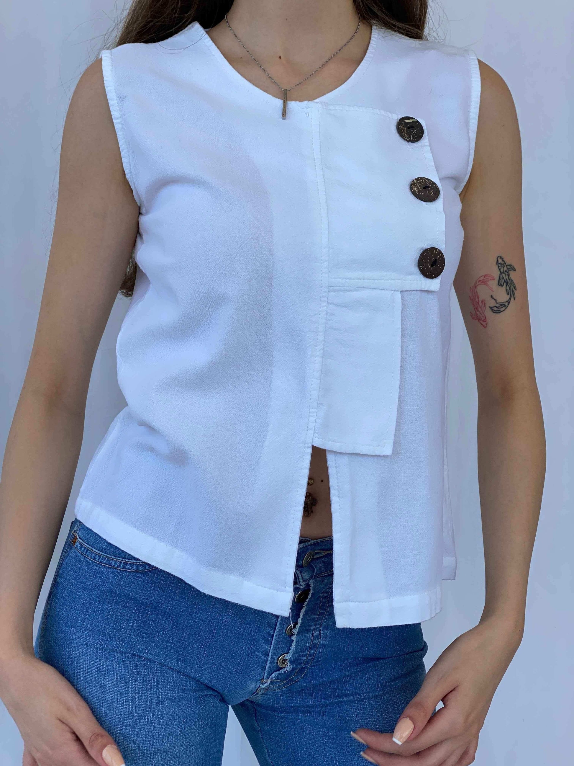 Vintage Natural Cotton Shirt - Balagan Vintage Sleeveless Top 90s, cotton, Mira