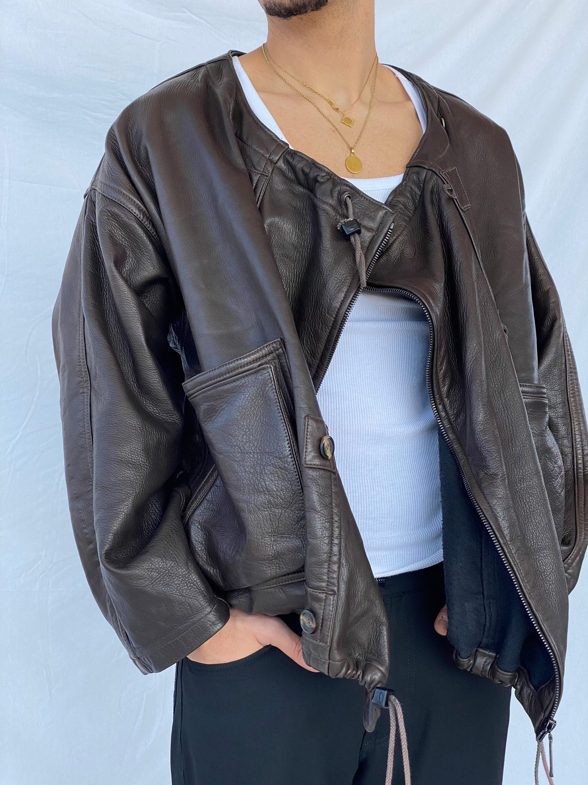 Vintage Mountains and Forests Designer Genuine Leather Jacket - Balagan Vintage Leather Jacket 90s, brown leather, genuine leather, genuine leather jacket, leather, leather jacket, outerwear, vintage