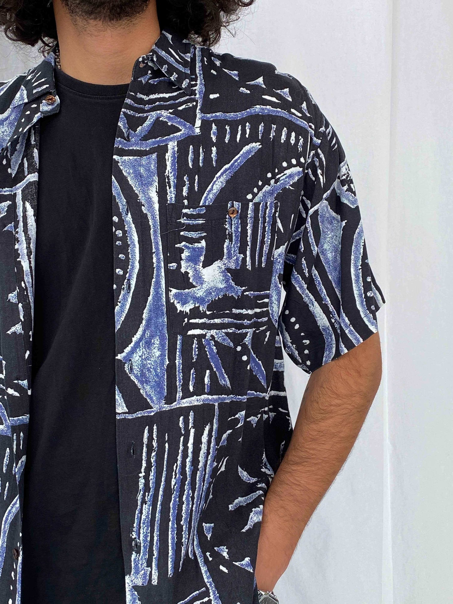 Vintage Shah-Safari Printed Shirt - Balagan Vintage Half Sleeve Shirt 90s, half sleeve shirt, men, printed shirt