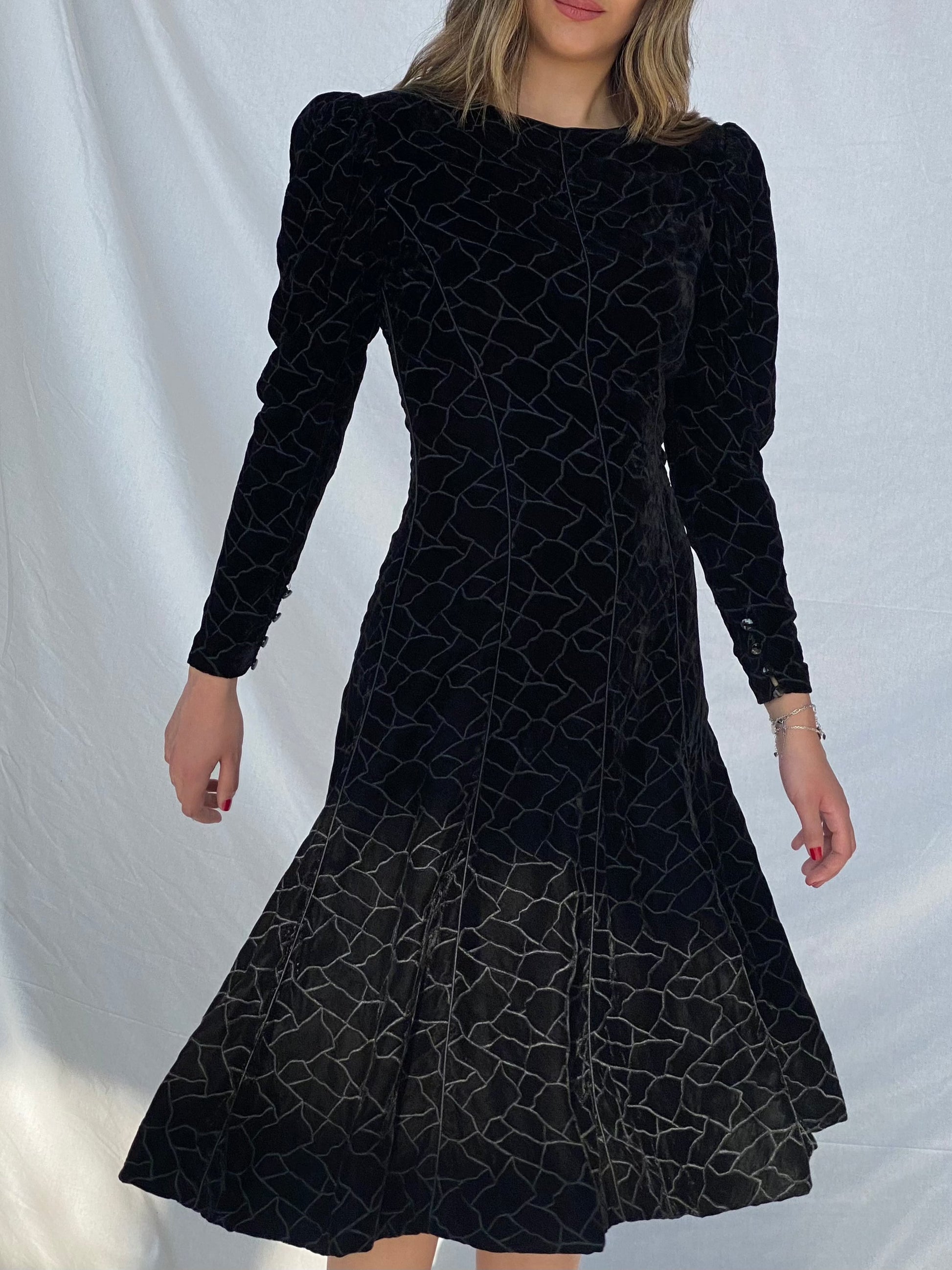 Vintage 80s/90s Emanuel Ungaro Velvet Dress - Balagan Vintage Velvet Dress 90s, black dress, dress, velvet, velvet dress, vintage