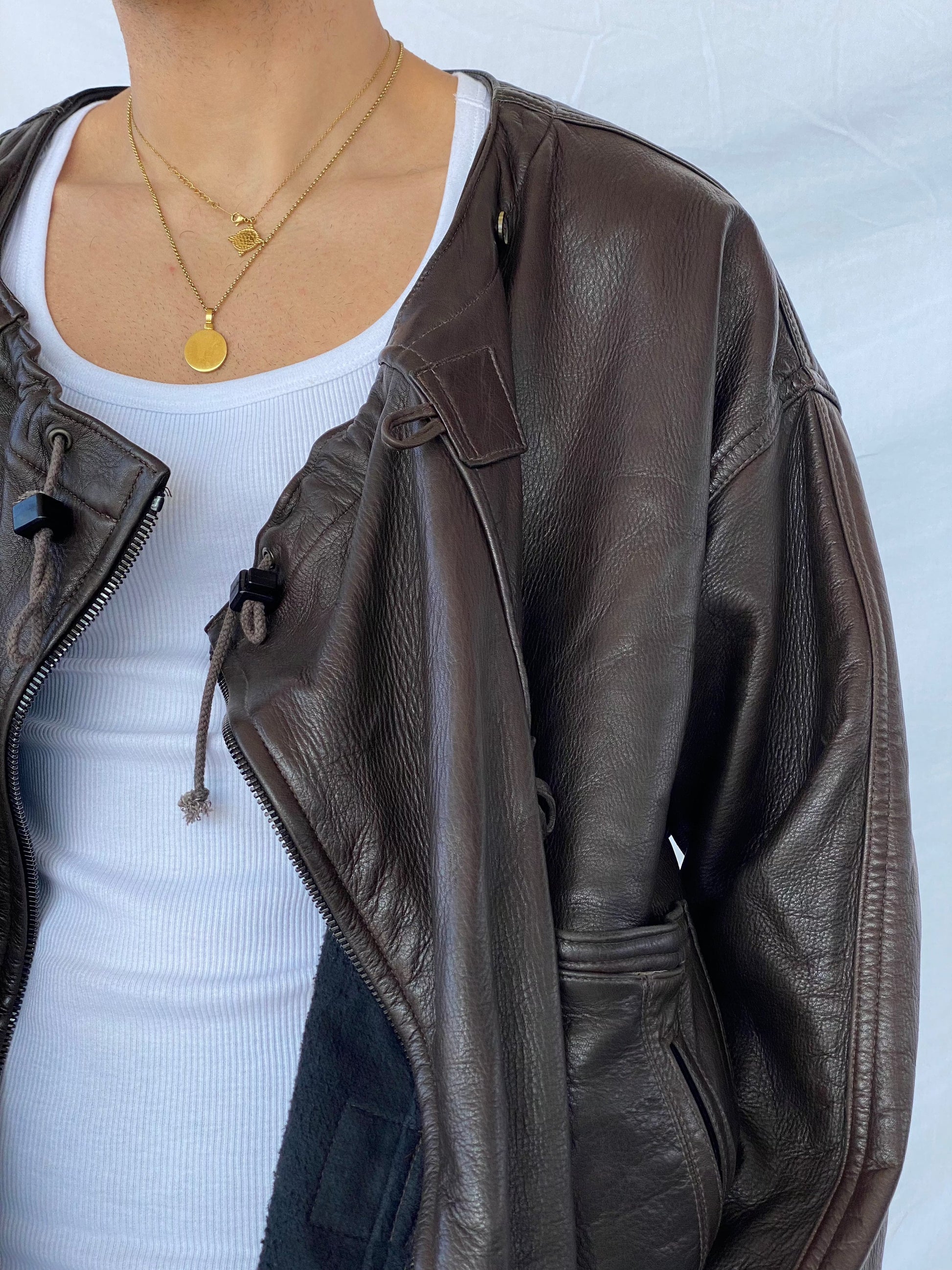 Vintage Mountains and Forests Designer Genuine Leather Jacket - Balagan Vintage Leather Jacket 90s, brown leather, genuine leather, genuine leather jacket, leather, leather jacket, outerwear, vintage