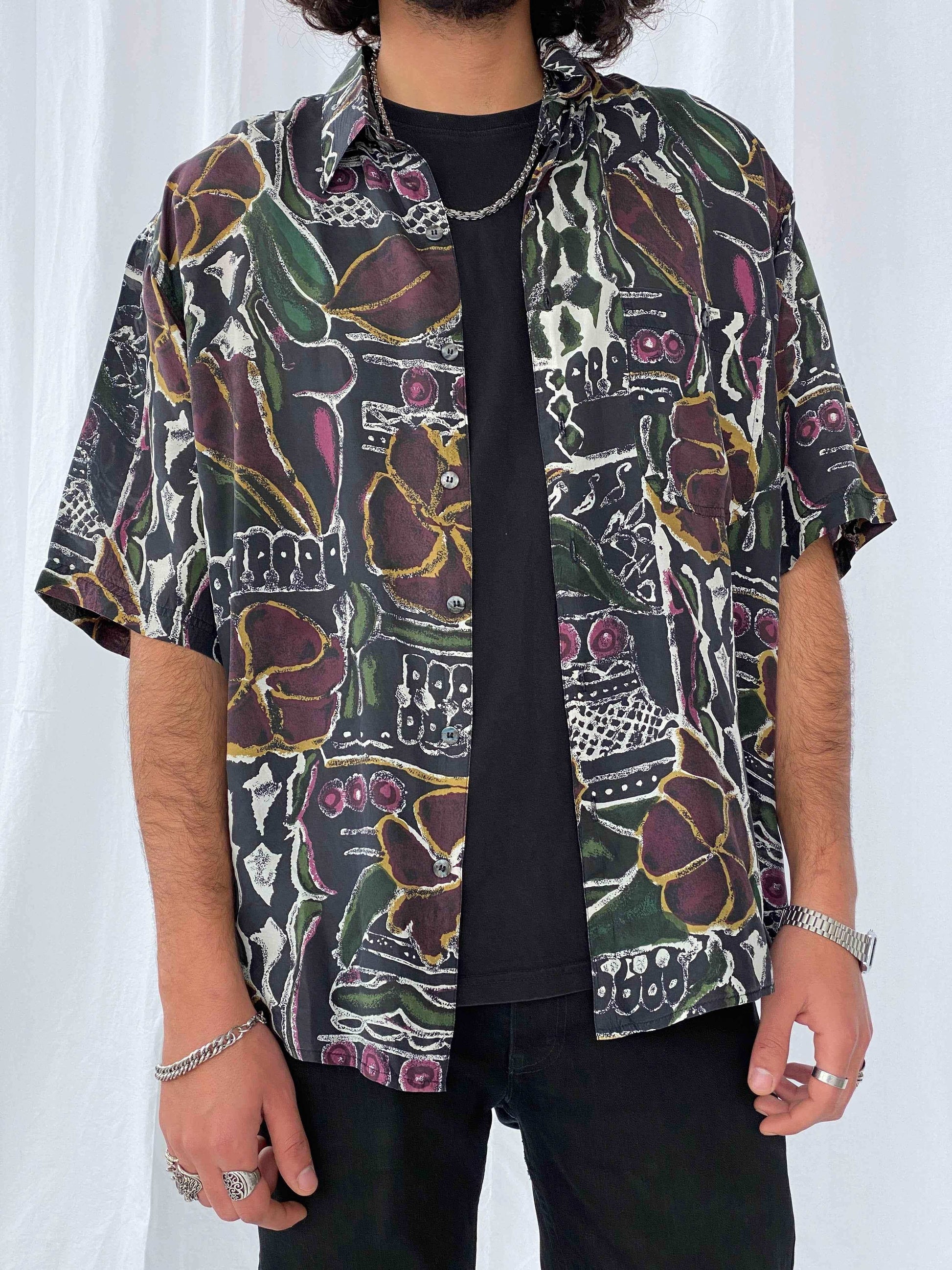 Vintage Summa Silk Shirt - Balagan Vintage Half Sleeve Shirt crazy print, printed silk shirt, silk, silk shirt