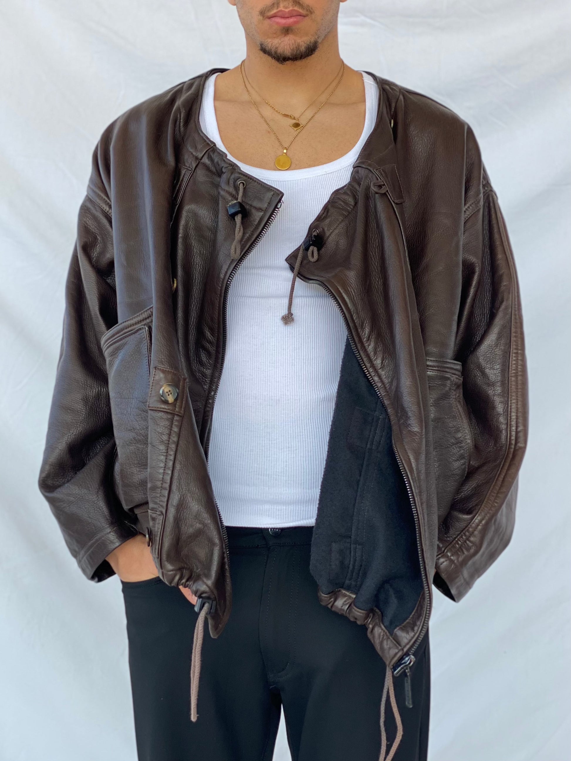 Vintage Mountains and Forests Designer Genuine Leather Jacket - Balagan Vintage Leather Jacket 90s, brown leather, genuine leather, genuine leather jacket, leather, leather jacket, outerwear, vintage